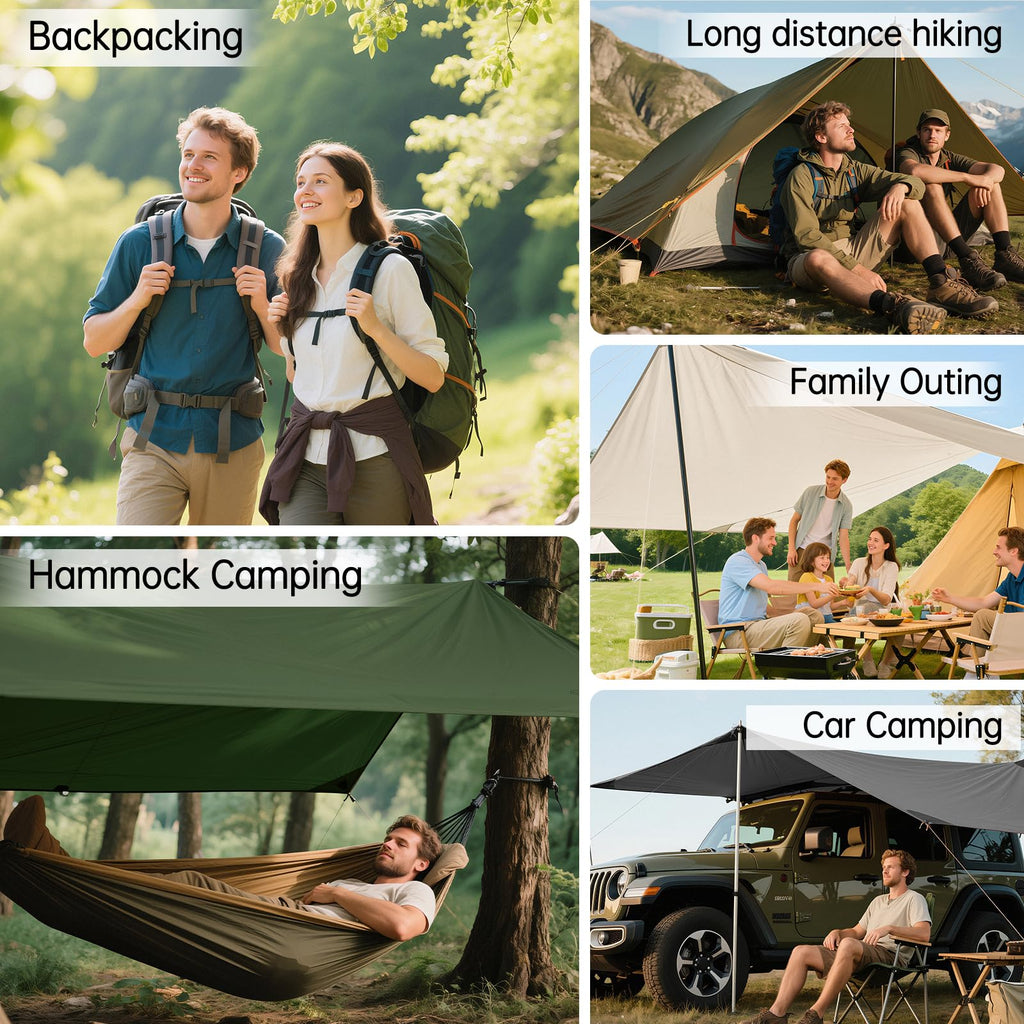 Free Soldier Camping Tarp Waterproof Portable Multifunctional Outdoor Traveling Awning Backpacking Shelter Rain Tarp (Bean Green