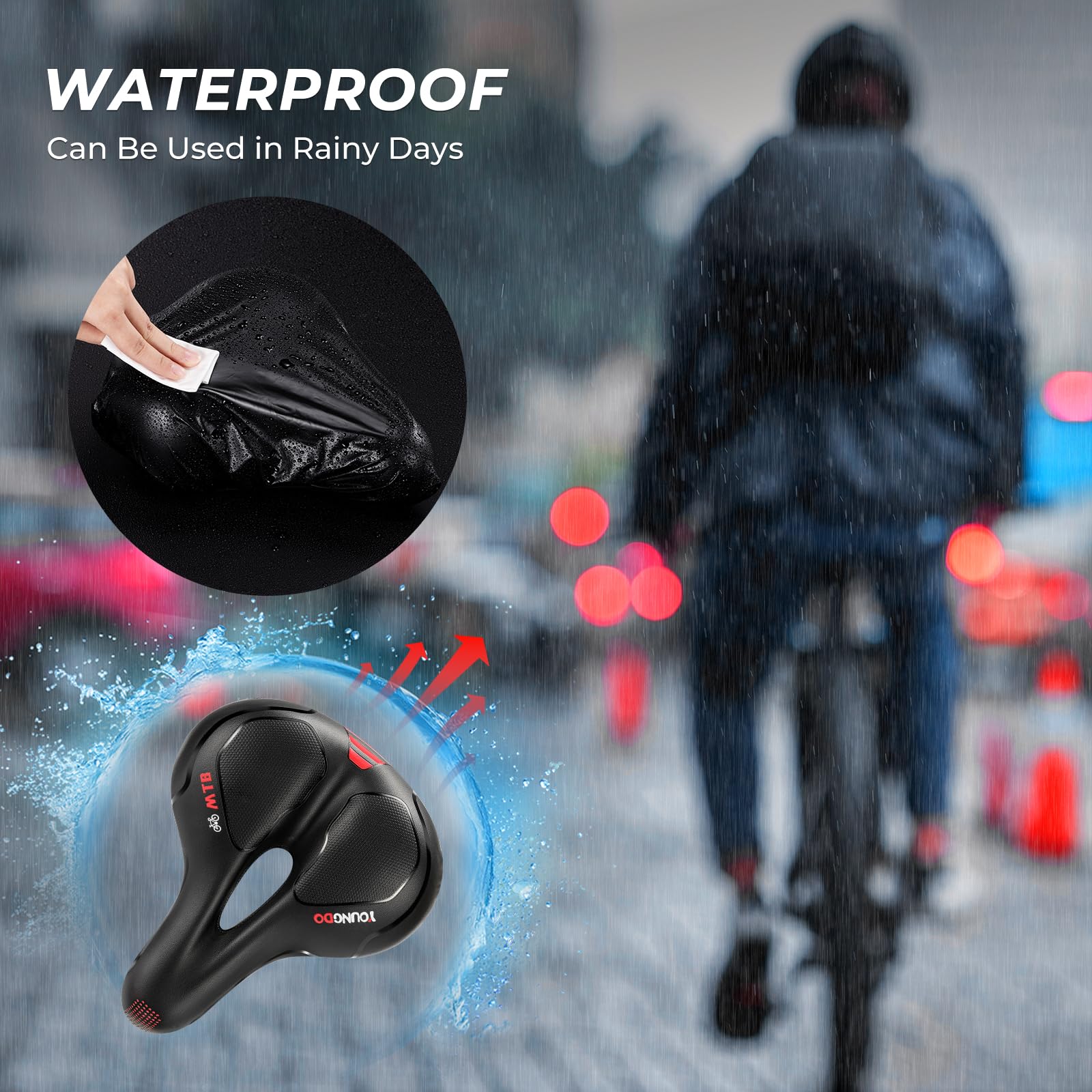 Youngdo Bike Seat - Comfortable Gel Foam Padded Leather Bicycle Seat, Wide Bike Saddle Cushion For Women And Men, Universal Fit,