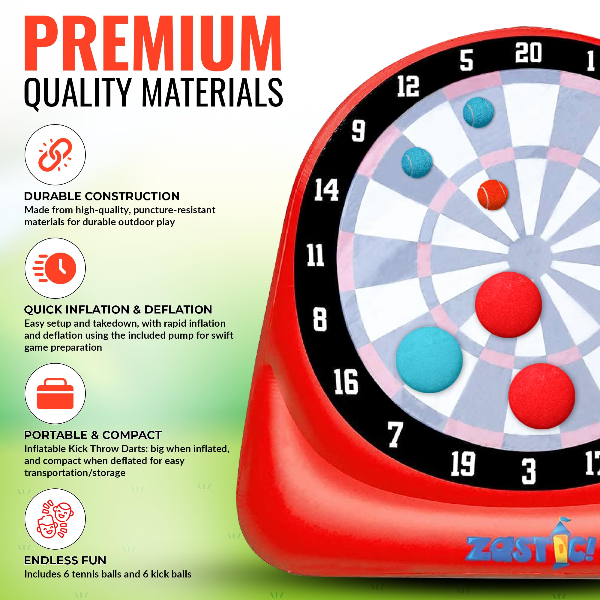 Zastic! The Original Giant 6Ft Tall Inflatable Kick Darts Game  Jumbo Outdoor Soccer Target Board For Back Yard Games Activity