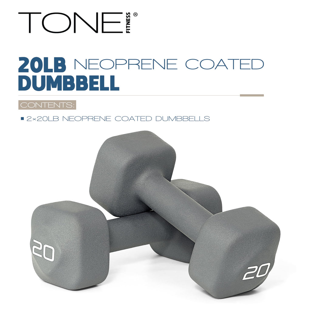 Tone Fitness 20 lb Neoprene Dumbbell Pair for Home Workouts - Non-Slip Design - Gray