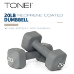 Tone Fitness 20 lb Neoprene Dumbbell Pair for Home Workouts - Non-Slip Design - Gray