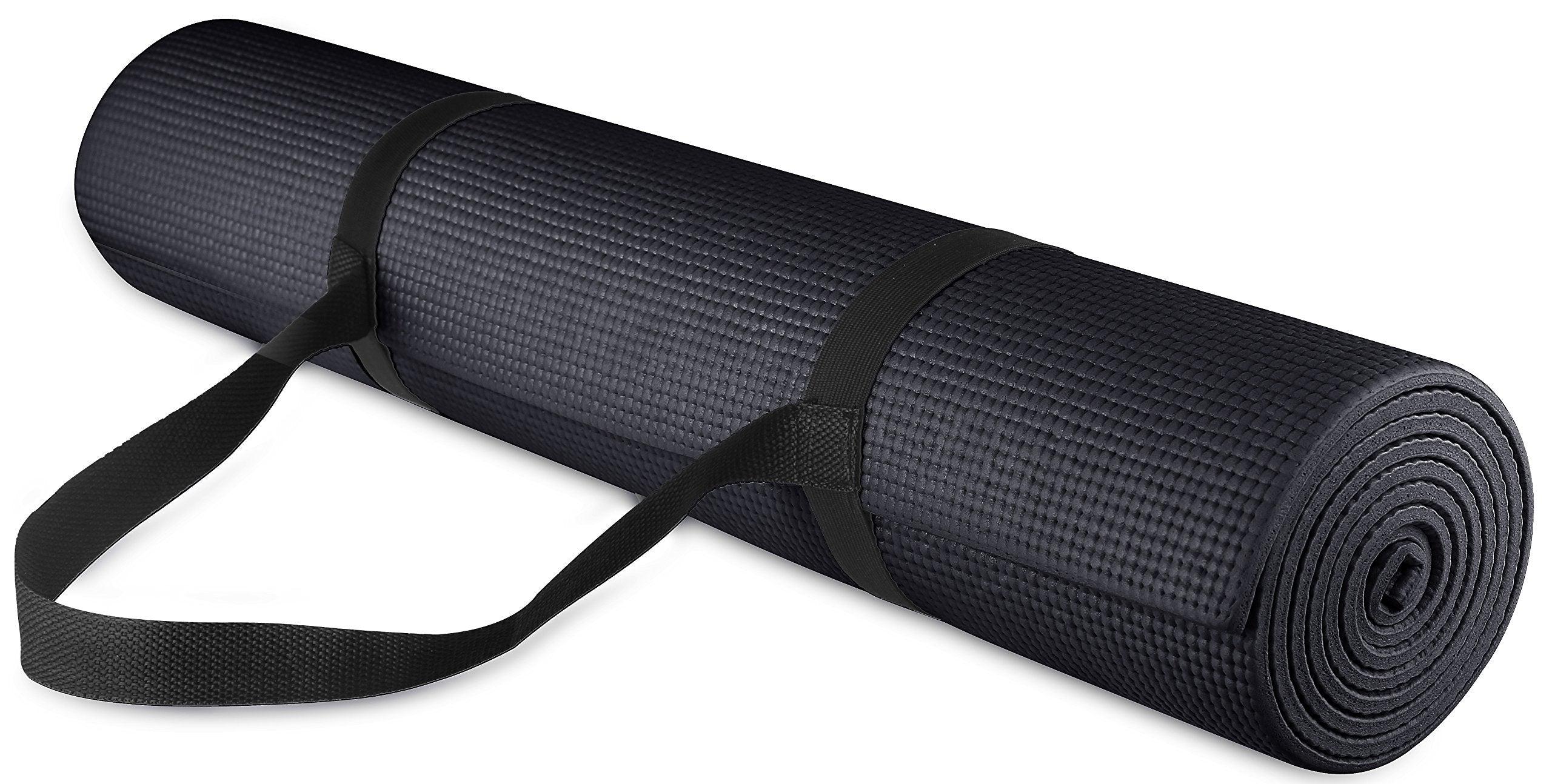 Fitvids All-Purpose 1/4-Inch High Density Anti-Tear Exercise Yoga Mat With Carrying Strap, Black