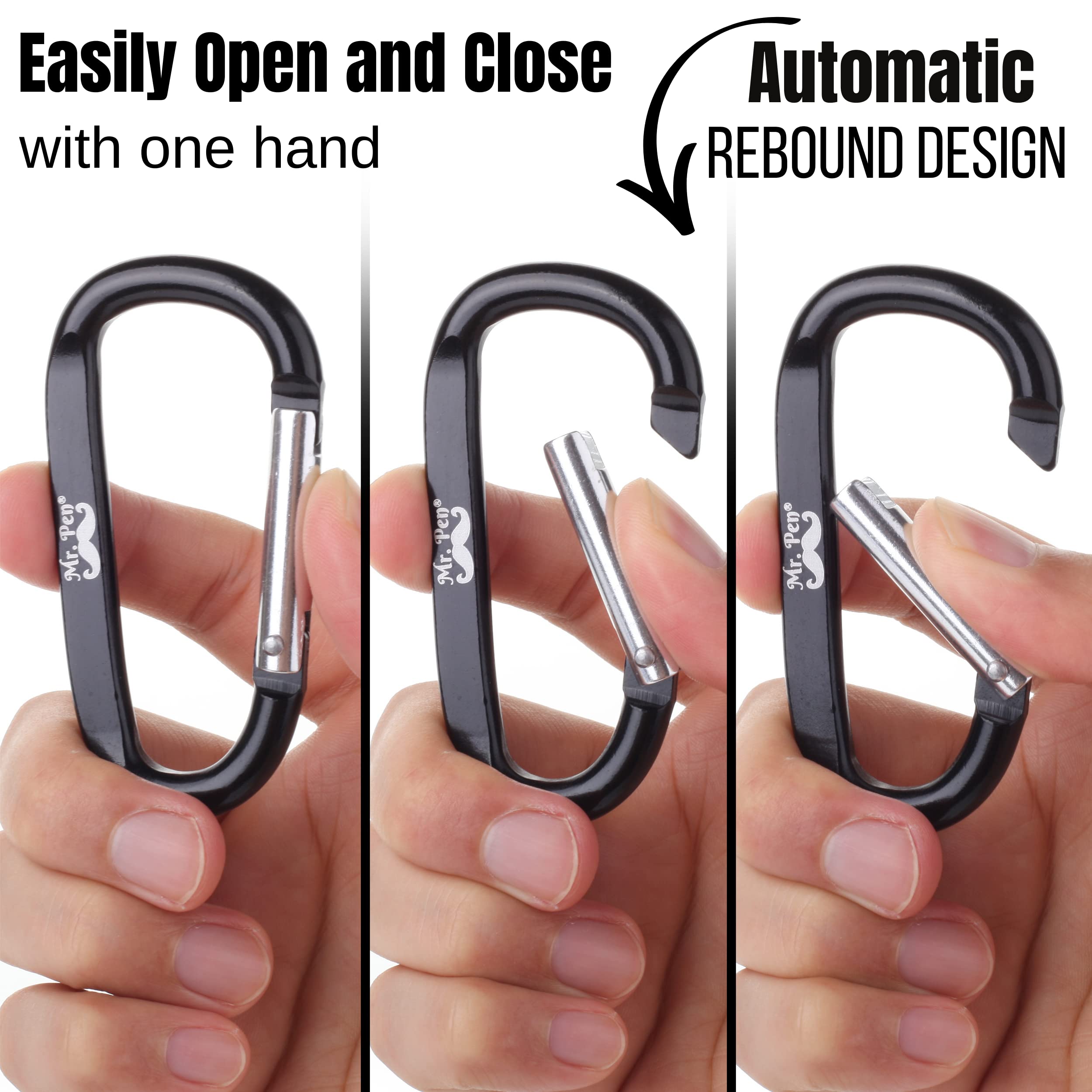 Mr. Pen- Carabiner, 6 Pcs, 3 Inch Aluminum D Ring Carabiner Clip, Key Chain Clip, Backpack Clips, Carabiner Clip, Key Hook For P