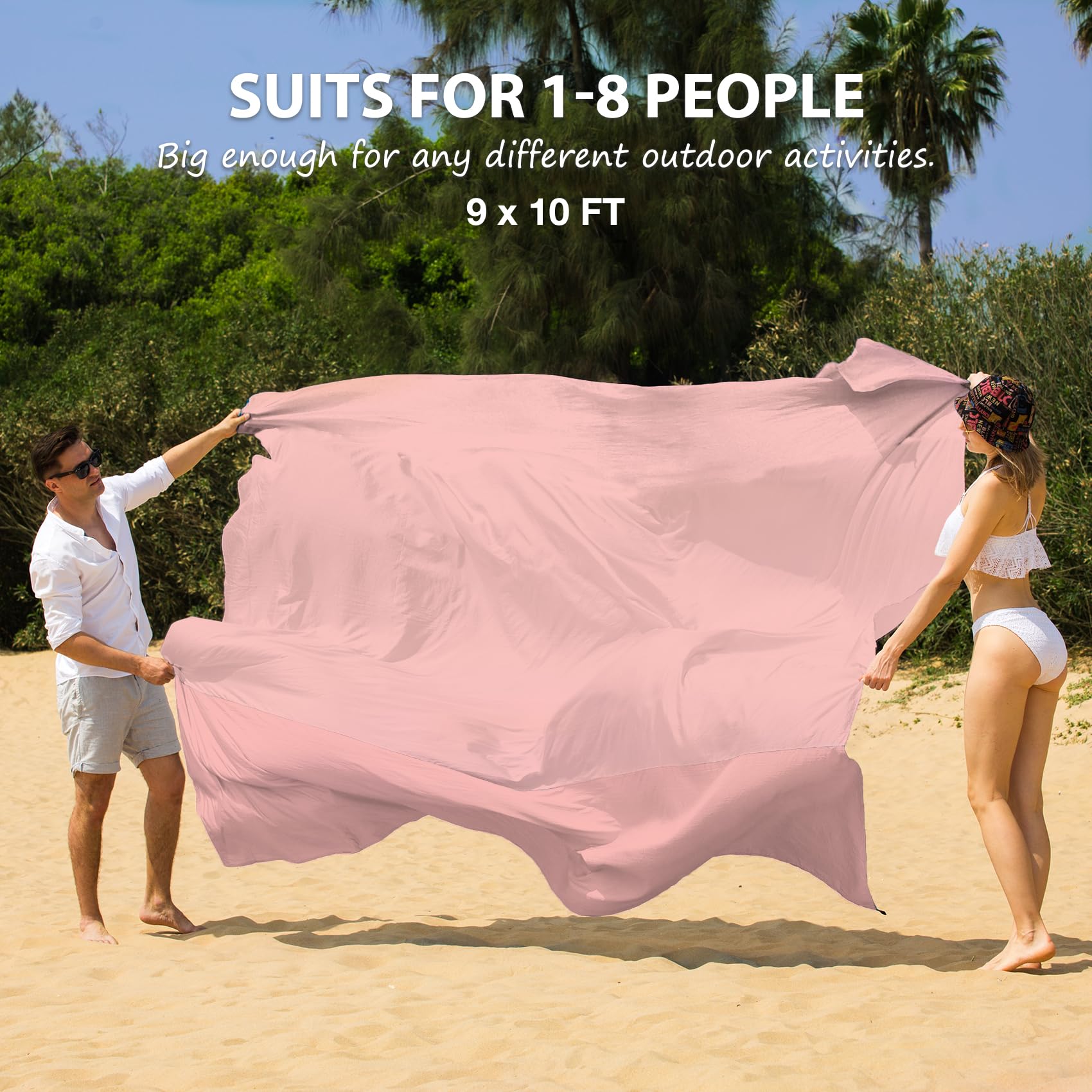 Bydoll Nylon Beach Blanket Waterproof Sandproof Oversized 10'X9' Suits 1-8 Adults Sand Free Extra Large Blanket Lightweight Soft