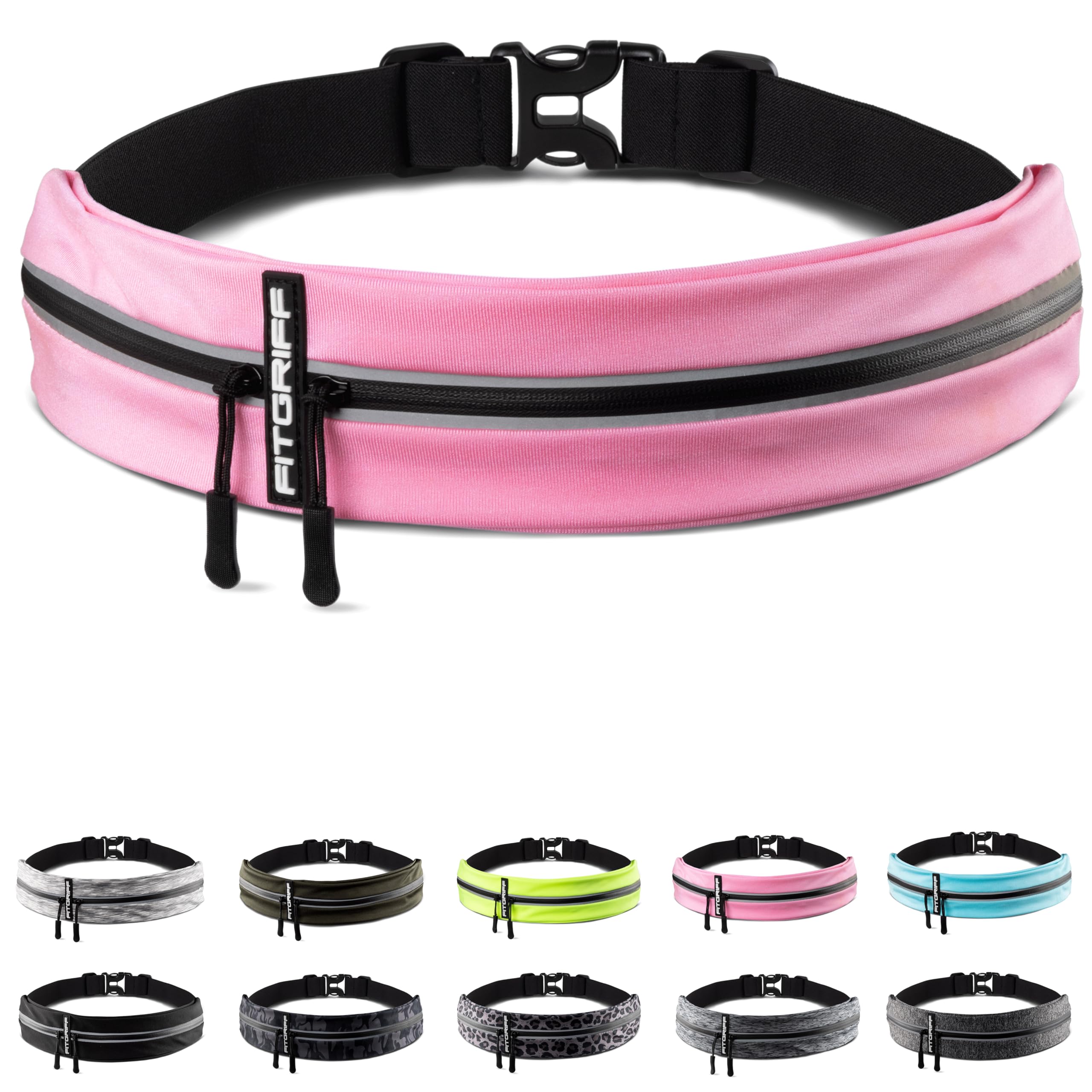 Fitgriff Running Belt For Men & Women - Secure Jogging Pouch For Phone, Keys & Essentials - For All Cell Phones (Pink, 33.5'' - 