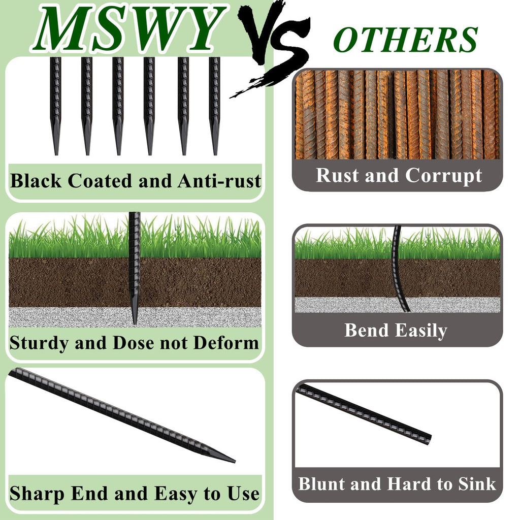Mswy 16 Inch Rebar Stakes 20 Pack Heavy Duty Ground Anchors 1/2 Inch Diameter Galvanized Steel Asphalt Anchoring Metal Spikes Fo