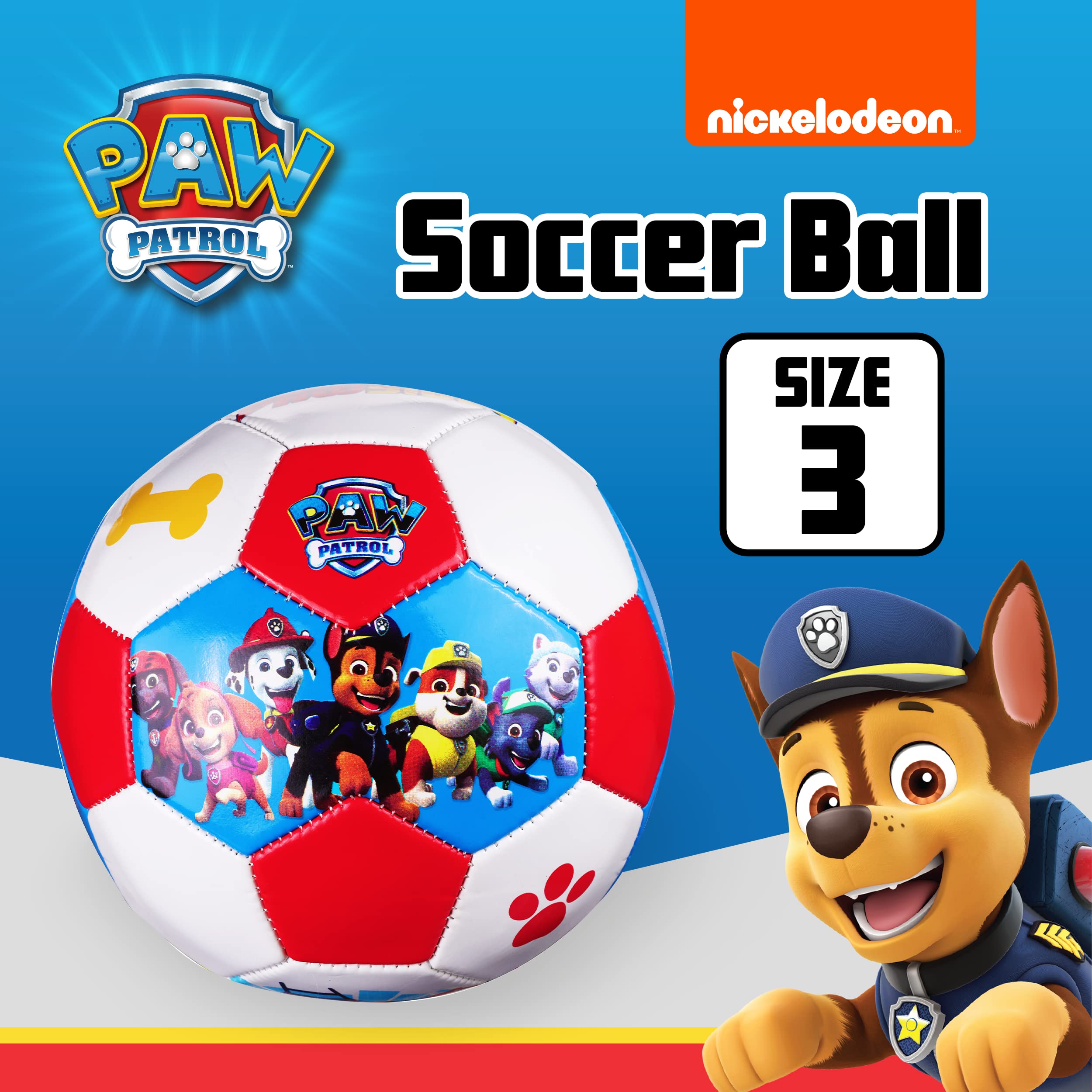 PAW Patrol Kids Soccer Ball Size 3, Marshall, Skye, Everest, and Chase Officially Licensed Futbol for Boys and Girls Soccer Play