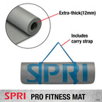 Spri 12Mm Pro Fitness Matt - Thick Exercise Mat For Floor Workouts, Sit-Ups, Push-Ups, Stretching, Toning, And General Fitness -