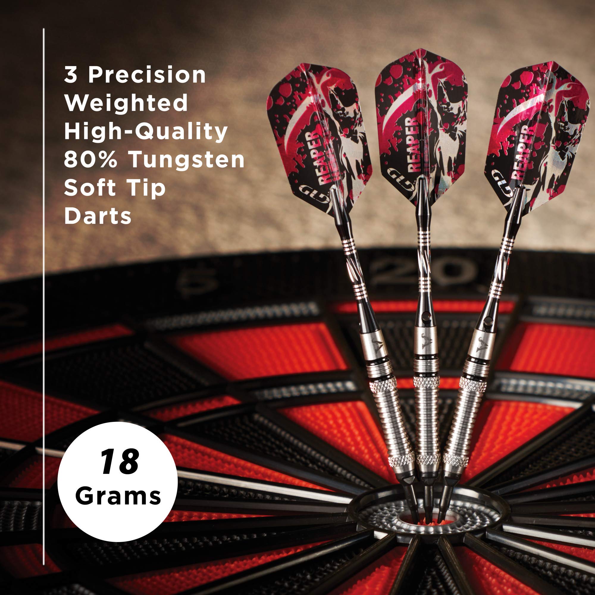 Viper Grim Reaper 80% Tungsten Soft Tip Darts With Storage/Travel Case, Fine Knurling, 18 Grams