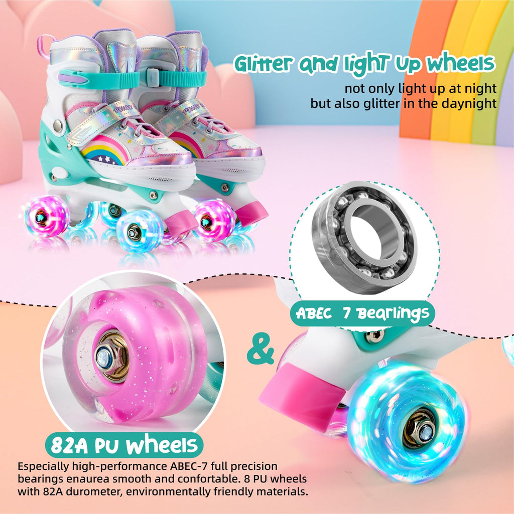 SHDSL Girls Roller Skates 4 Size Adjustable Kids Roller Skates for Girls, Purple Pink Roller Skate for Boys Toddlers, Beginner K
