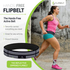 FlipBelt Zipper Running Belt for Phone and Small Accessories, Exercise Waist Pouch for Women and Men, S, Reflective Black