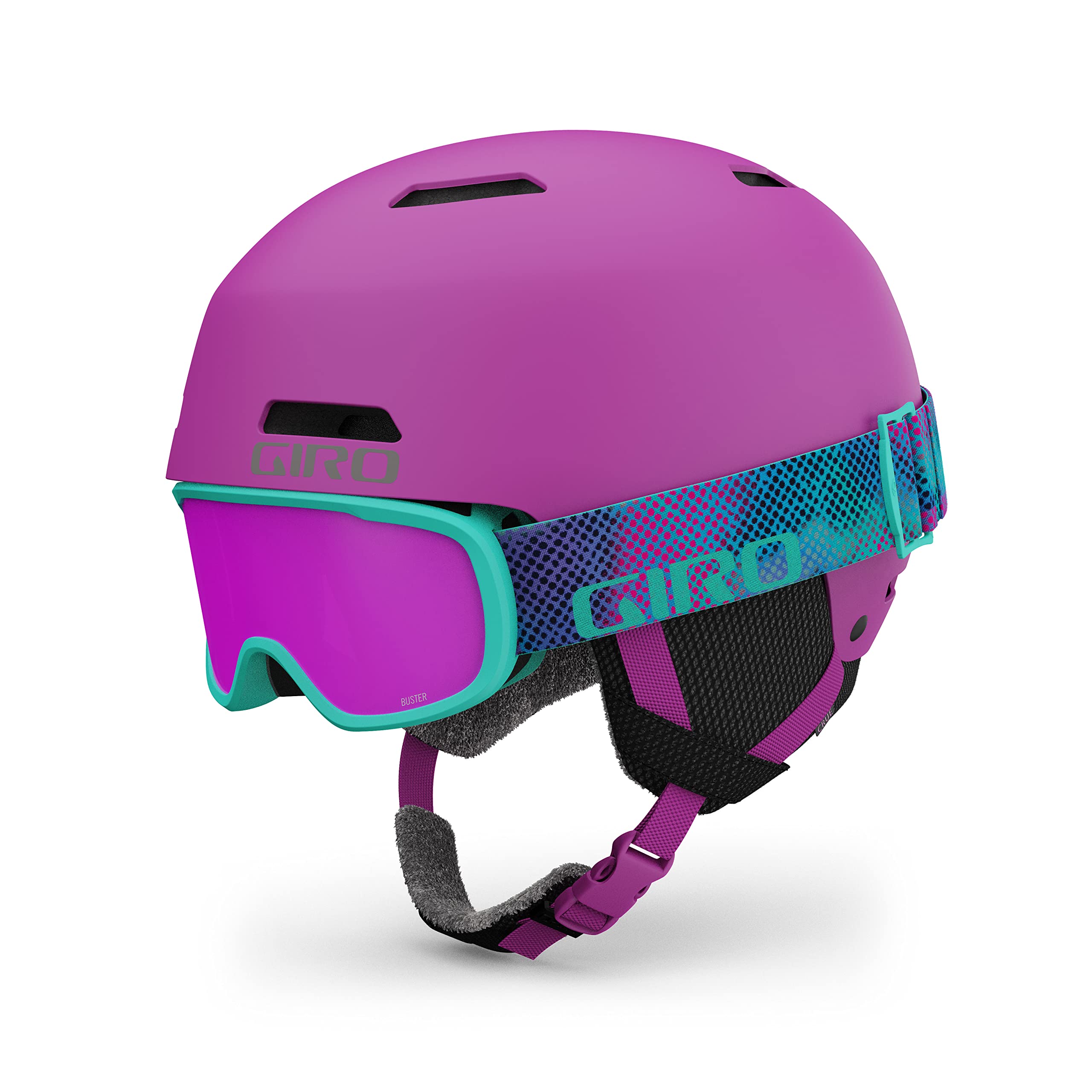 Giro Crue Combo Pack Kids Ski Helmet - Snowboarding Helmet with Matching Goggles for Youth, Boys & Girls Matte Berry S 52-55.5cm