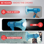 Pyle Compact And Portable Mega Phone Speaker - 40W Waterproof Bullhorn With Alarm Siren, Adjustable Volume, Led Flashlight, And