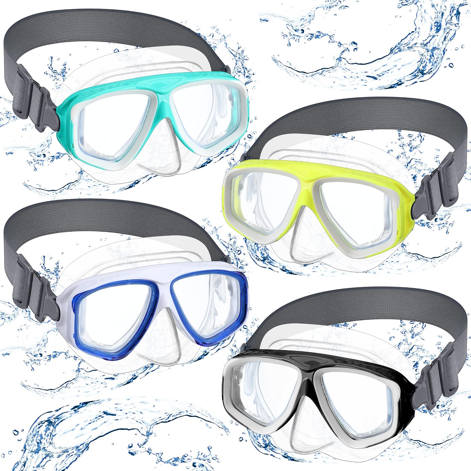 Flutesan 4 Pcs Kids Youth Swim Goggles with Nose Cover Elastic Strap Diving Swim Mask Swimming Waterproof Snorkel Goggle(Blue, G