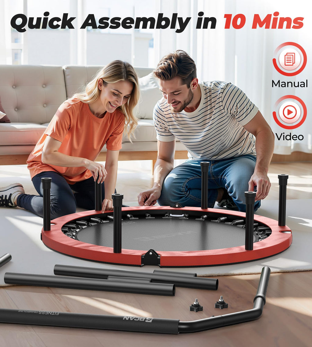 BCAN 40 Foldable Mini Trampoline Max Load 330lbs, Fitness Rebounder with Adjustable Foam Handle, Exercise Trampoline for Adults