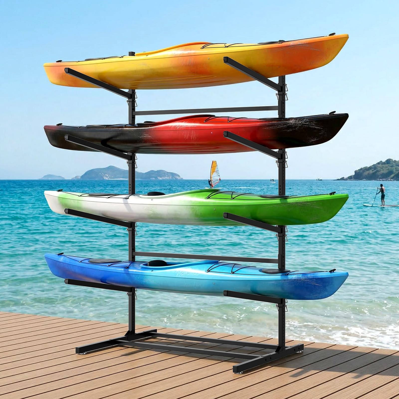 Freestanding Kayak Storage Rack, 4-Tier Heavy Duty Kayak Rack 400lbs Capacity, Kayak Holder for Garage Dock Shed, Indoor Outdoor