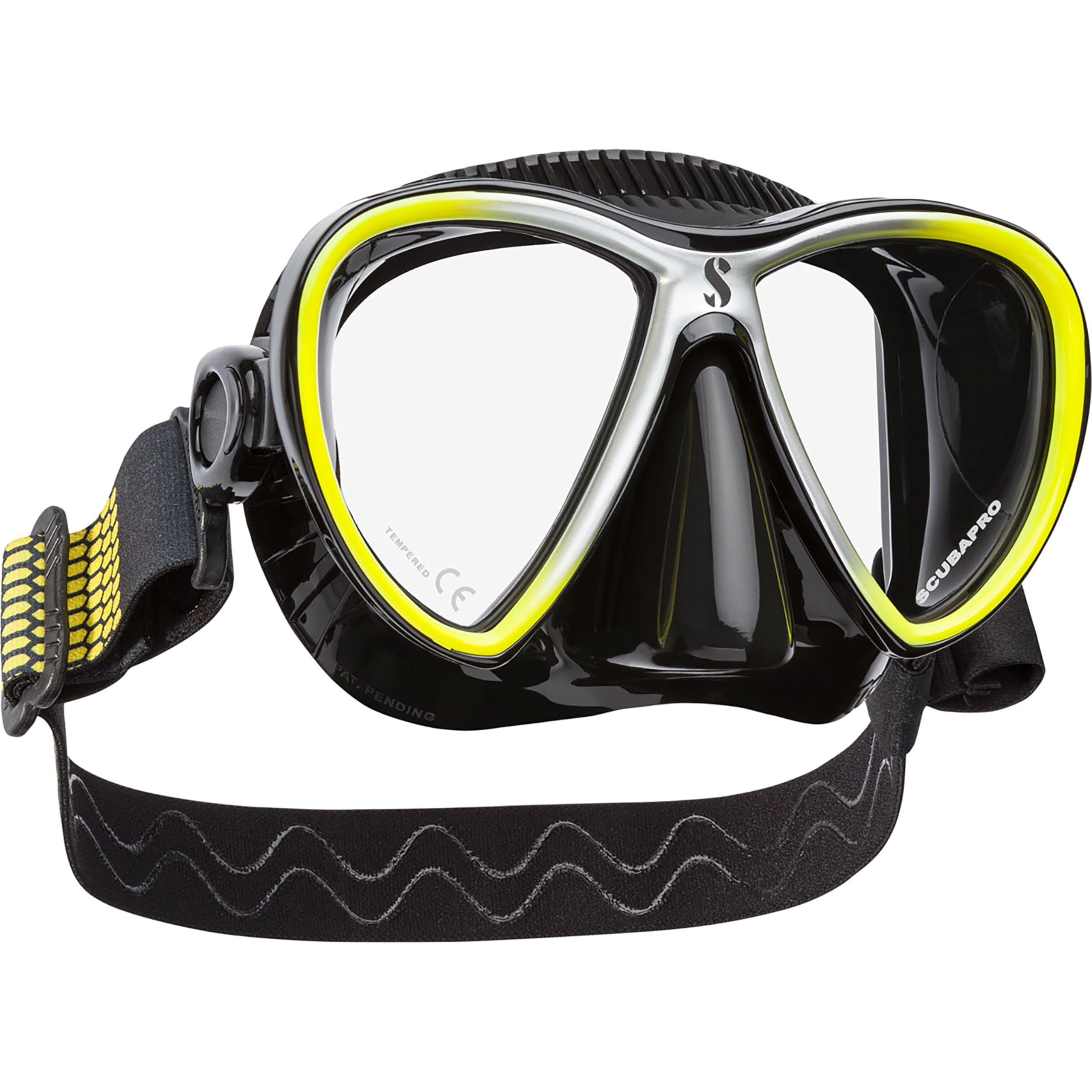 SCUBAPRO Synergy Twin Trufit Scuba Mask with Dual Lens and Comfort Strap for Diving, Black/Yellow/Silver