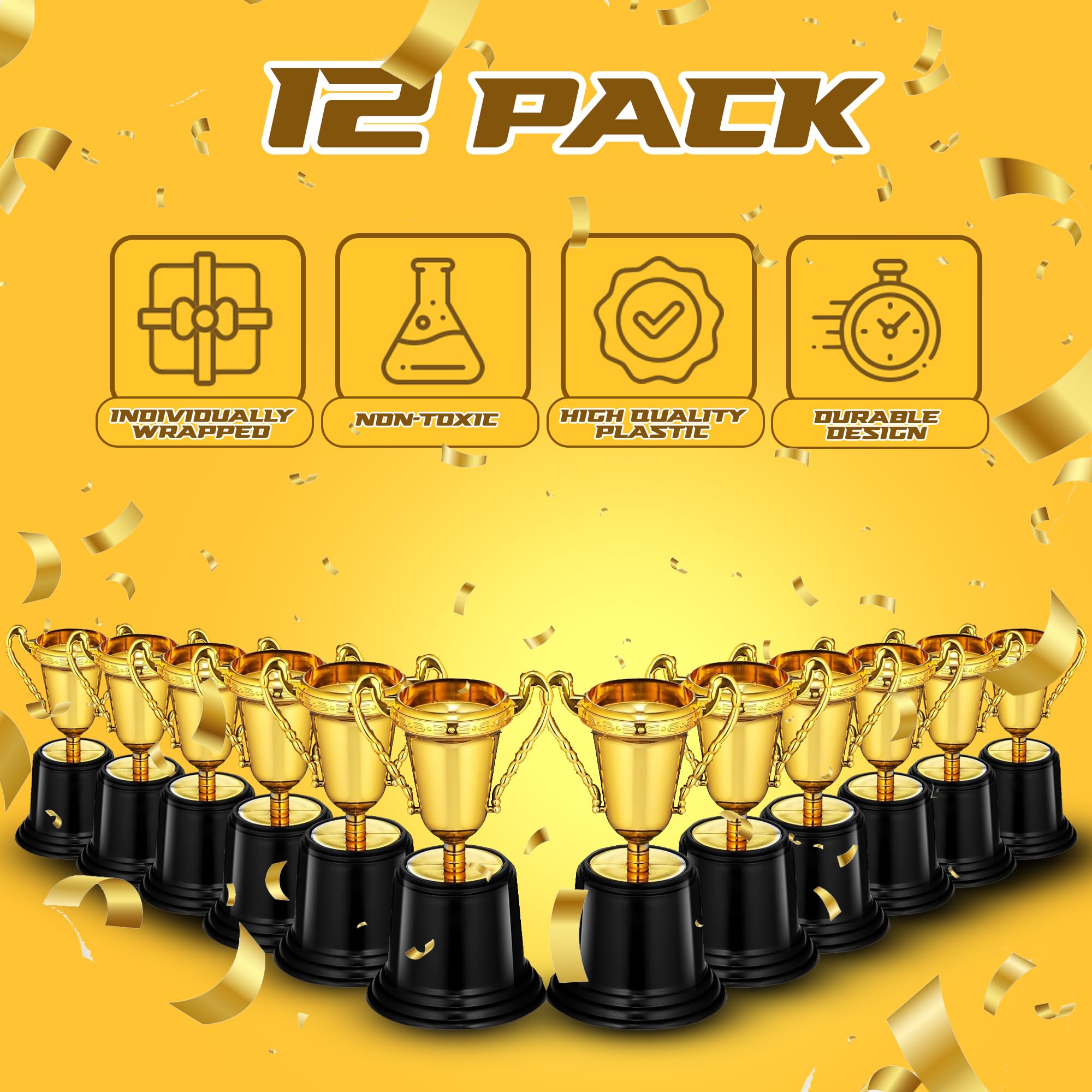 Gold Trophy Award Cups - Pack Of 12 Bulk 5 Inch Plastic Gold Mini Trophies For Party Favors, Props, Rewards, Trophy Cup Competit