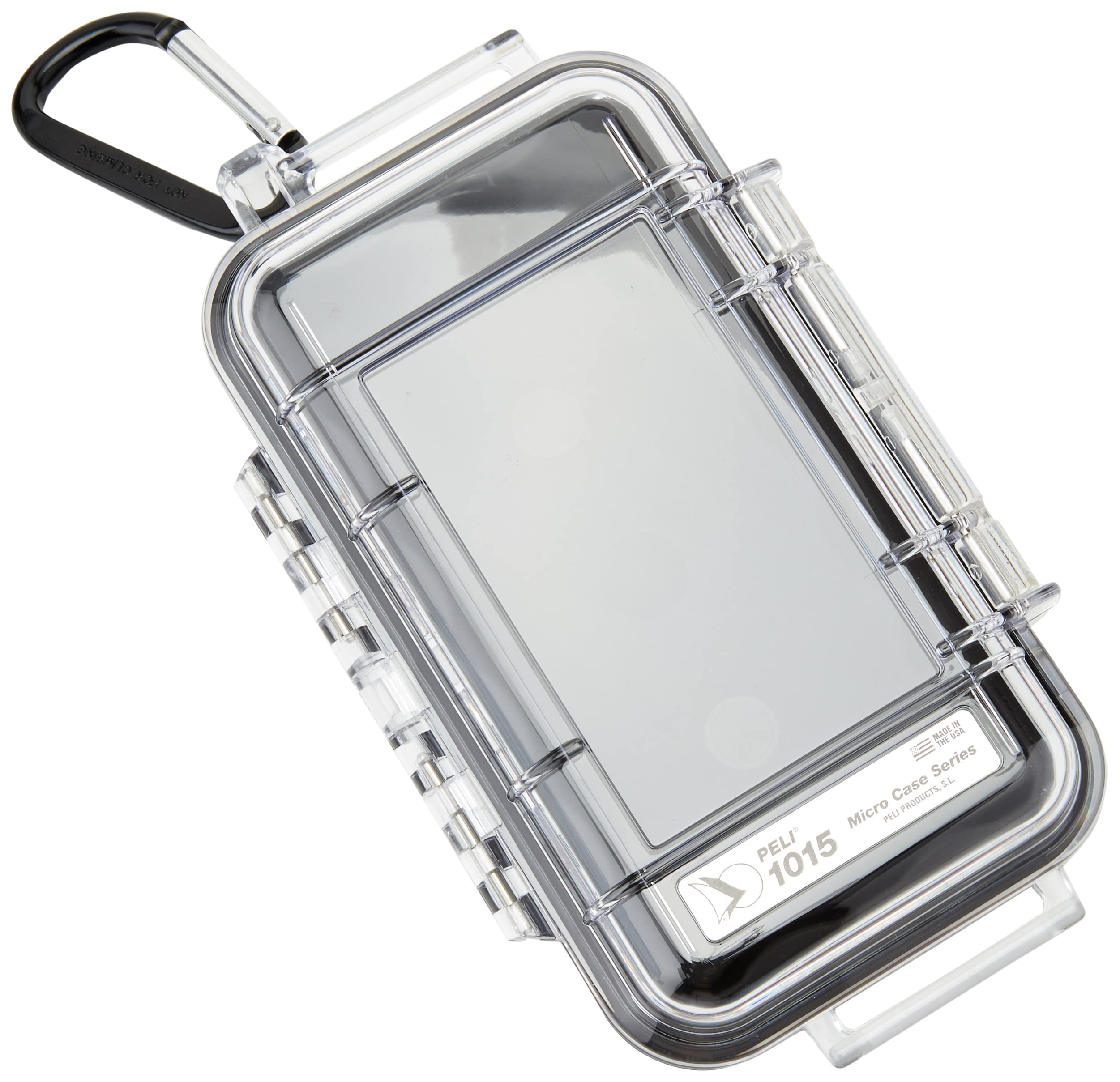 PELI 1015 Extreme Micro Case to Protect Small Devices in Outdoor or Sports, IP67 Watertight, 1L Capacity, Made in US, Clear/Blac