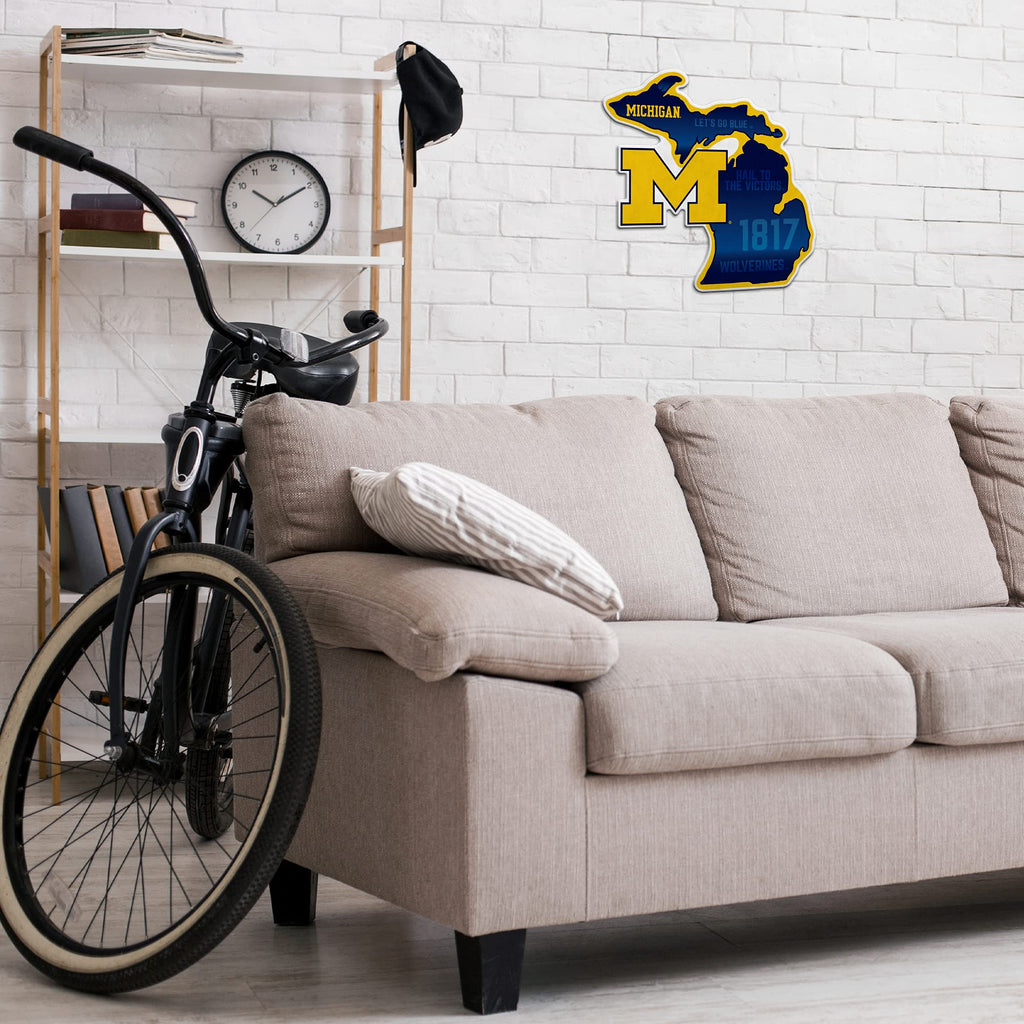 Rico Industries Ncaa Michigan Wolverines State Shape Shape Cut Pennant - Home And Living Room D  Cor - Soft Felt Ez To Hang