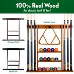 Iszy Billiards Pool Cue Rack - Billiard Pool Stick And Ball Holder Only - 100% Wood Wall Mount Holds 6 Cues And 16 Balls - Pool
