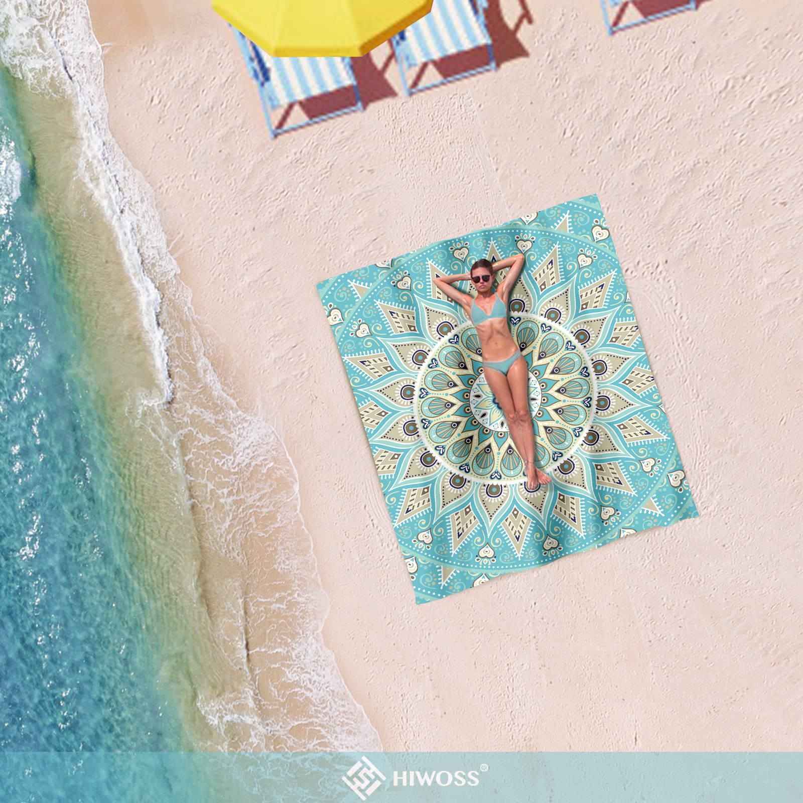 Hiwoss Beach Blanket Waterproof Sandproof Oversized 95X 80,Sand Free Beach Mat With Corner Pockets,Portable Mesh Bag For Beach F