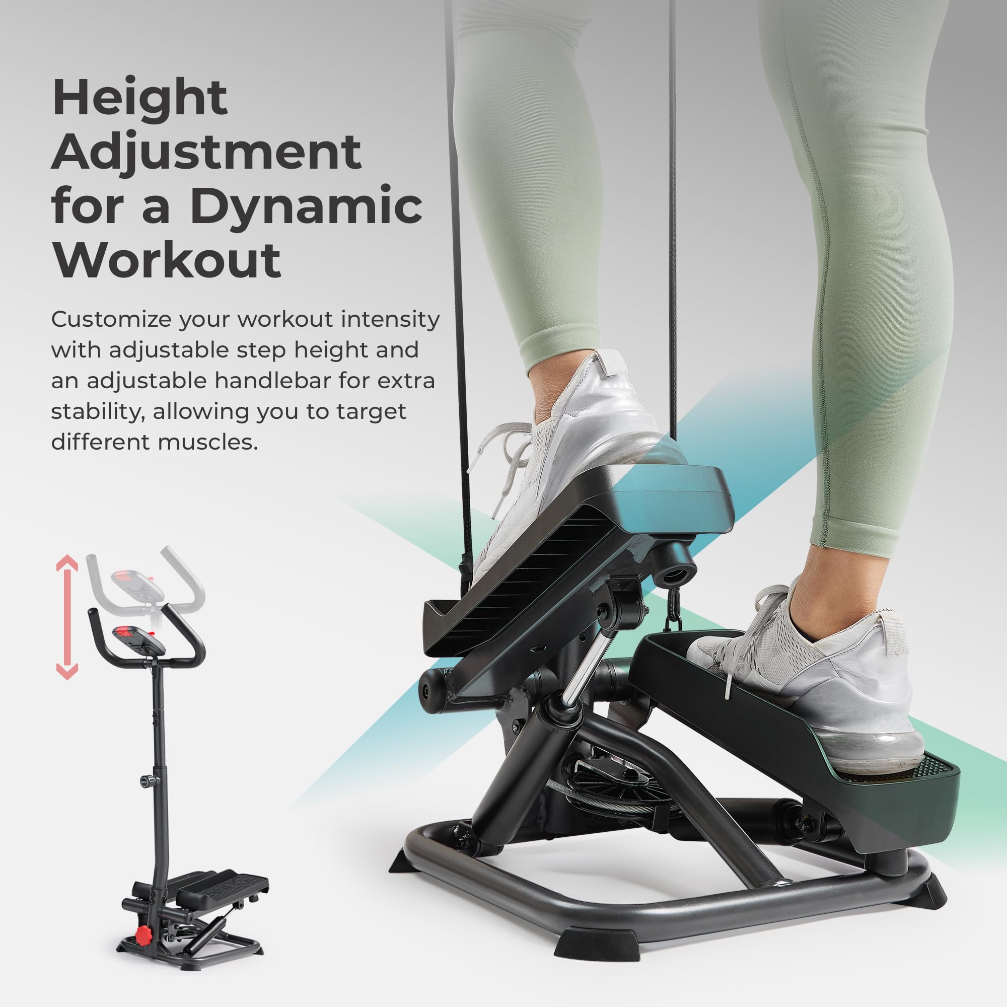 Sunny Health & Fitness Total Body 2-in-1 Smart Stepper Machine for Home with Handlebar and Resistance Bands, Total Body Workout,