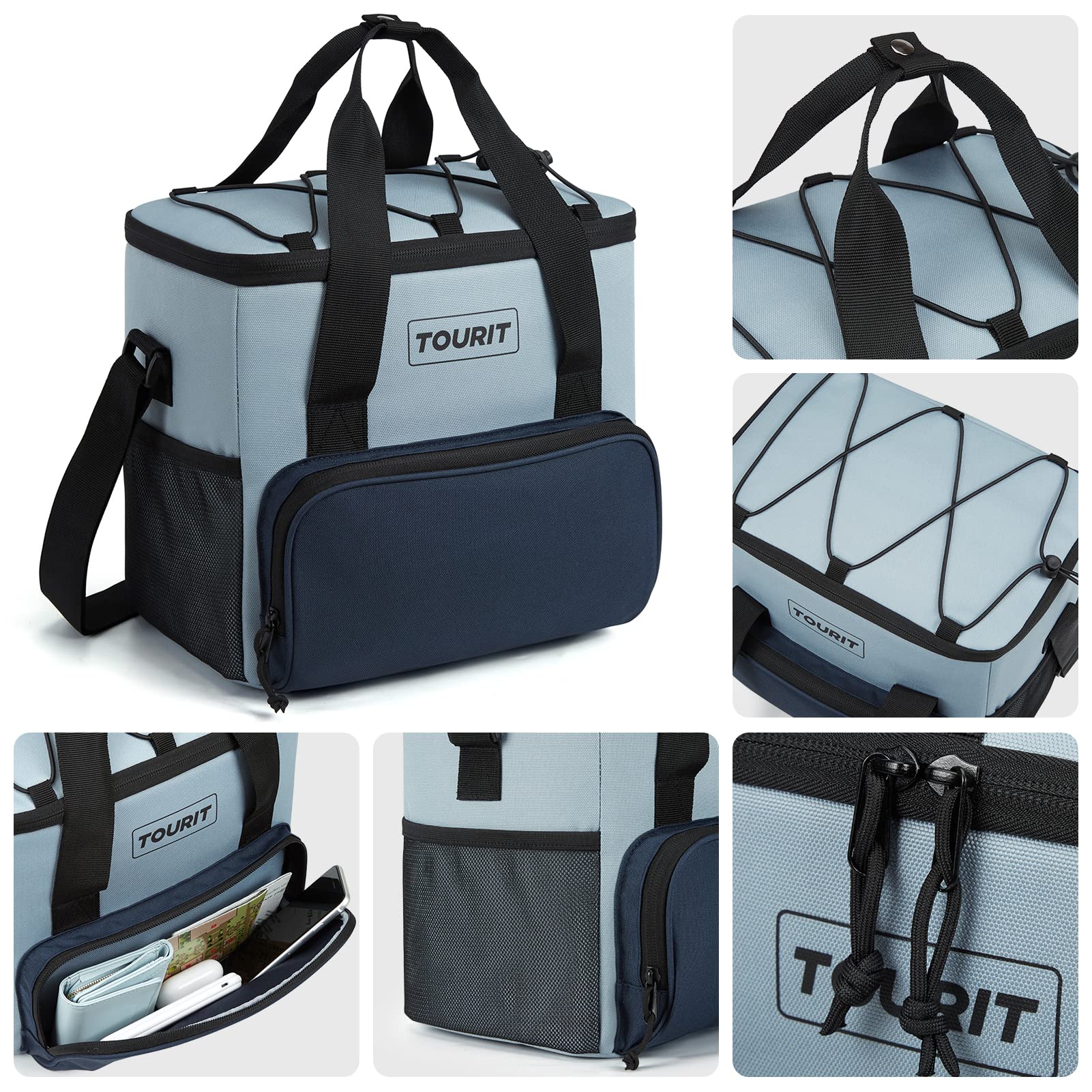 Tourit Cooler Bag 24-Can Insulated Soft Cooler Lunch Coolers Portable Cooler Bag 14.6L For Picnic, Beach, Work, Trip, Daily, Gre