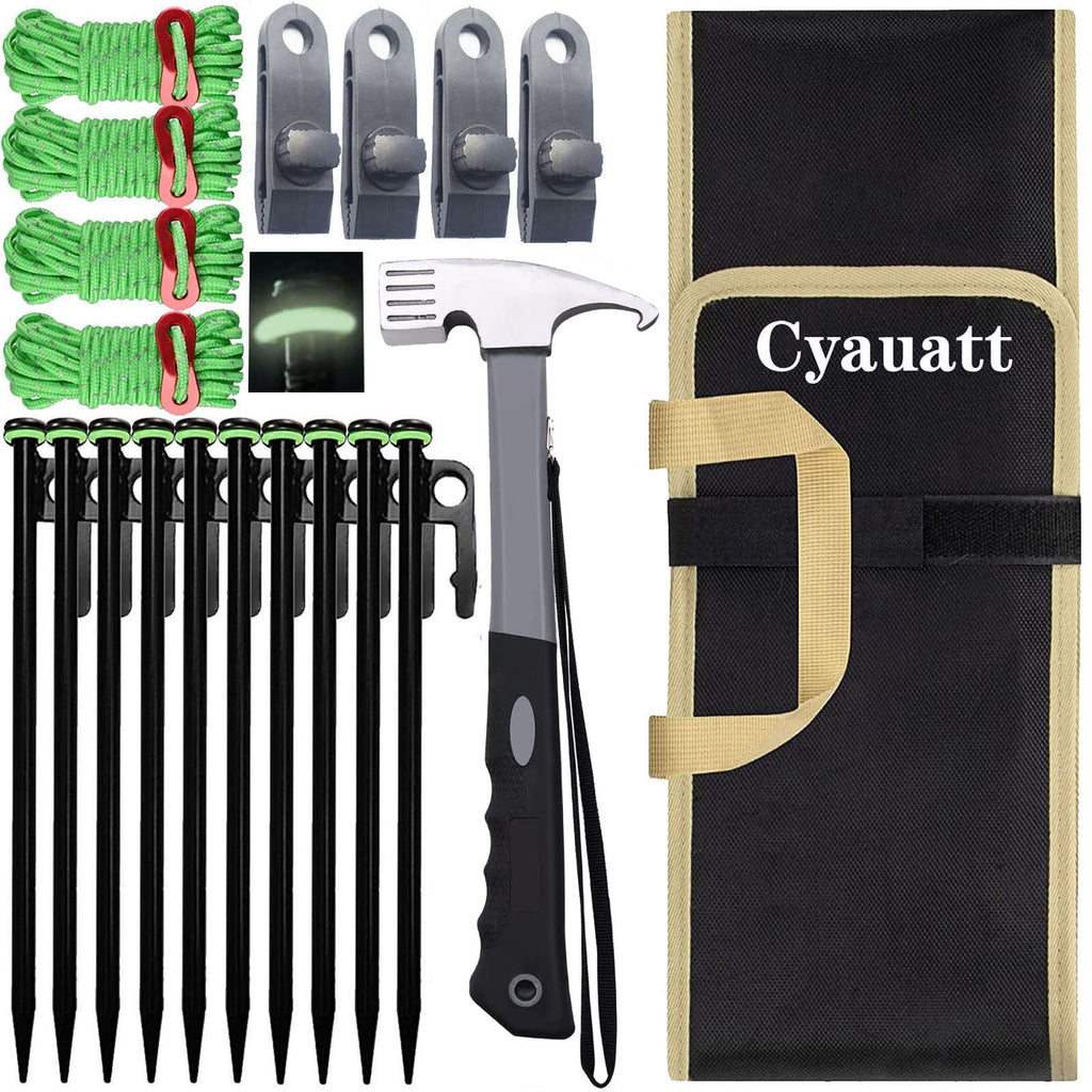 Cyauatt 10 Pcs Heavy Duty Tent Stakes And Camping Hammer Set,10In Metal Tent Stakes For Camp,Ground And Yard,Camping Tent Access