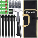 Cyauatt 10 Pcs Heavy Duty Tent Stakes And Camping Hammer Set,10In Metal Tent Stakes For Camp,Ground And Yard,Camping Tent Access