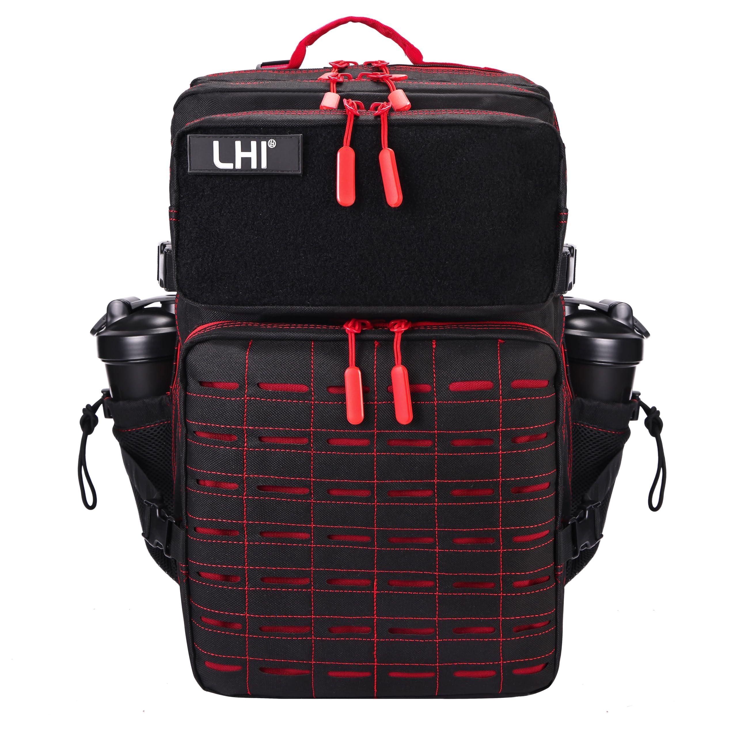 LHI Tactical Military Backpack for Men and Women 45L Large Molle Army Assault Pack 3 Day Travel Backpacks - Red zipper
