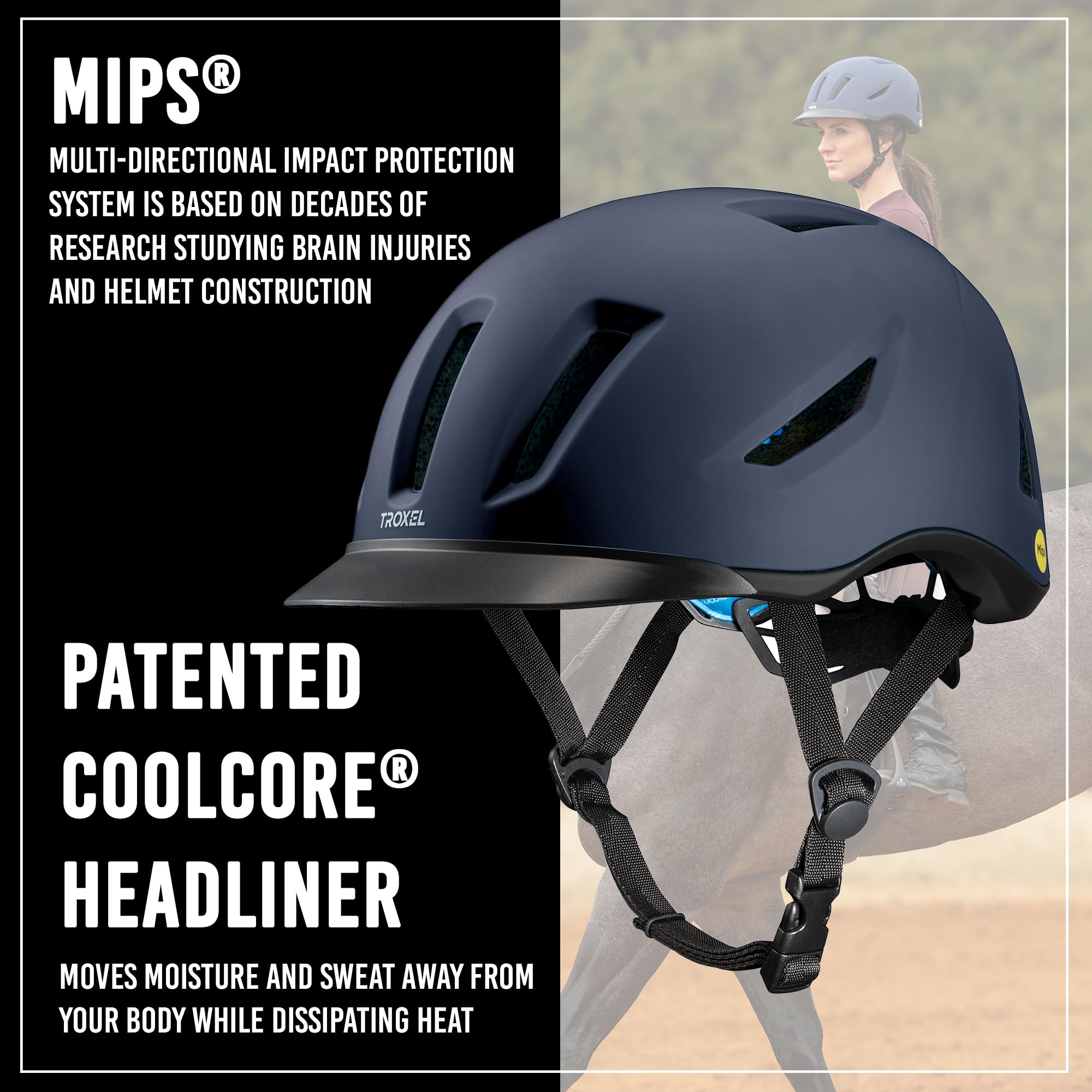 Troxel Terrain MIPS Cooling Horse Riding Helmet, Low-Profile, Micro-Adjustable Design, Horseback Riding Gear, Medium (7-7-3/8),