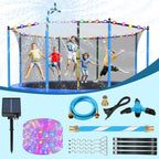 Lyromix Trampoline Accessories Kit, Trampoline Sprinkler, 50FT Solar Lights and Stakes, Non-Damaging to Net, Features 8 Light Mo