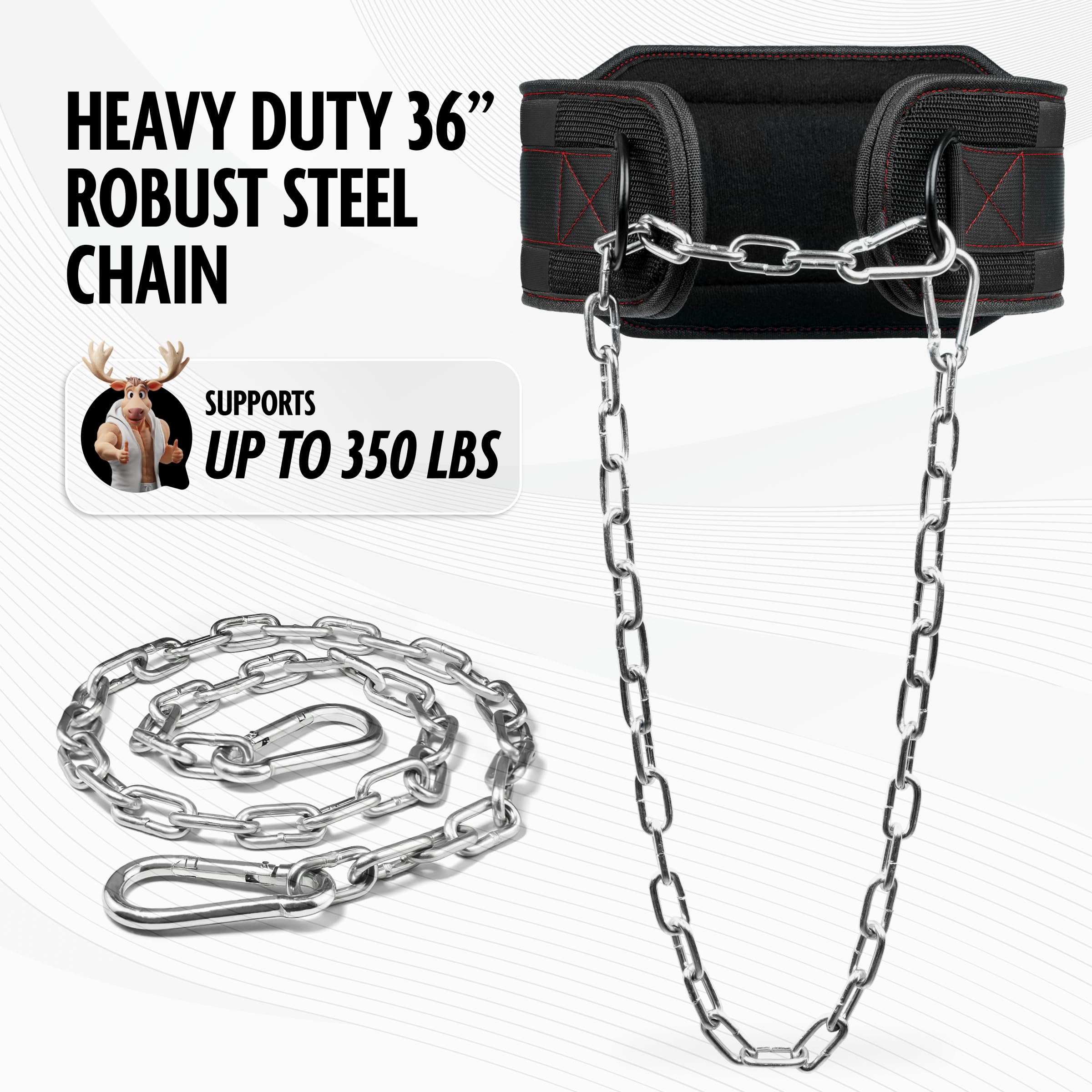 Dmoose Fitness Dip Belt For Weight Lifting - Heavy Duty 36'' Steel Chain Weight Belt For Pullups, Dips, Powerlifting, & Bodybuil