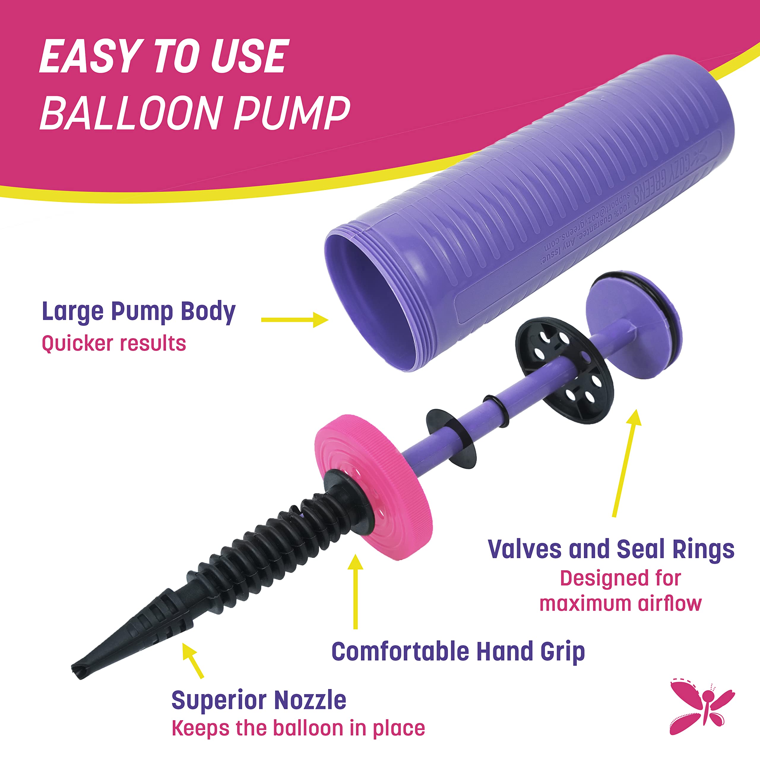 Cozy Greens Balloon Pump Hand Held, Inflator Air Pump For Balloons - 2Way Dual Action, 1Pack - Easy To Use, 100% Lifetime Satisf