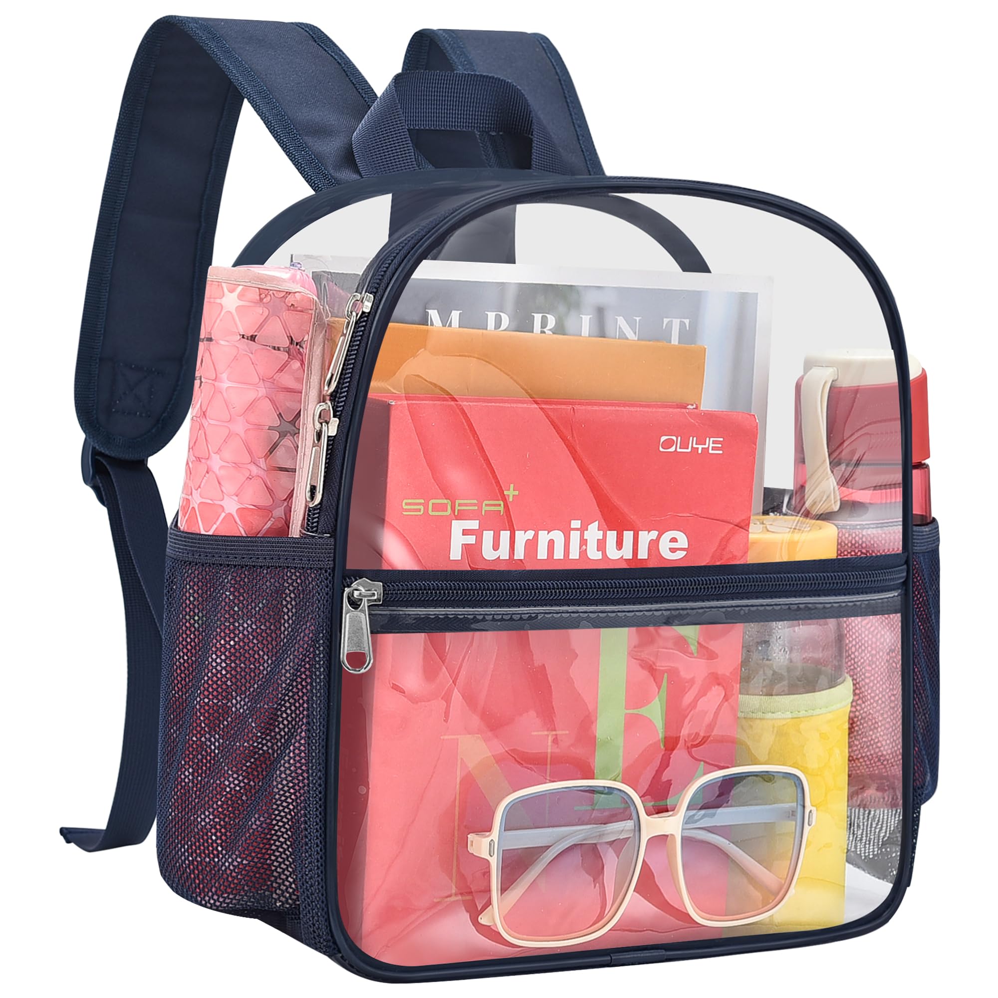 Busiuw Clear Backpack for Stadium Events 12x12x6 Mini Small Clear Backpack with Front Pocket for Concert Sport Events Work Trave
