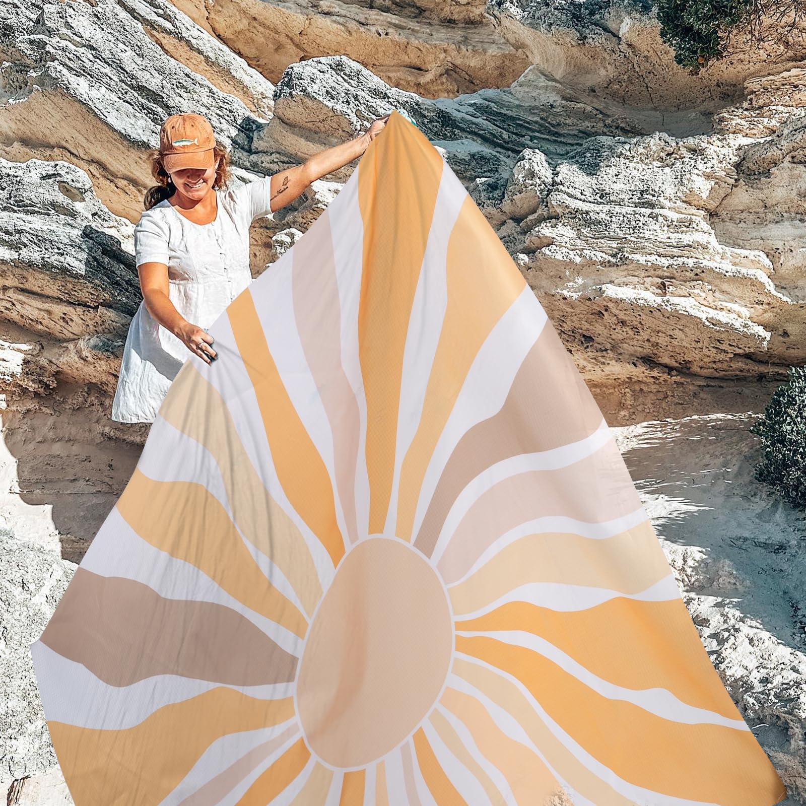 Waterproof Sandproof Beach Blanket, 9 Ft X 10 Ft Extra Large Beach Mat For 8 Adults, Lightweight Polyester Outdoor Picnic Blanke