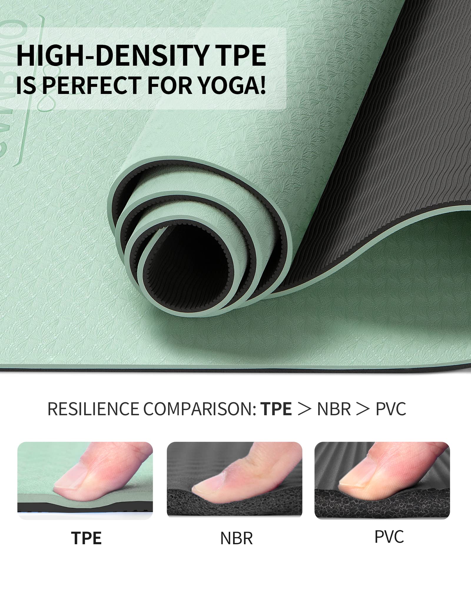 Cambivo Yoga Mat For Women Men Kids, Extra Thick Yoga Mat Double-Sided Non Slip, Professional Tpe Yoga Mats, Workout Mat With Ca