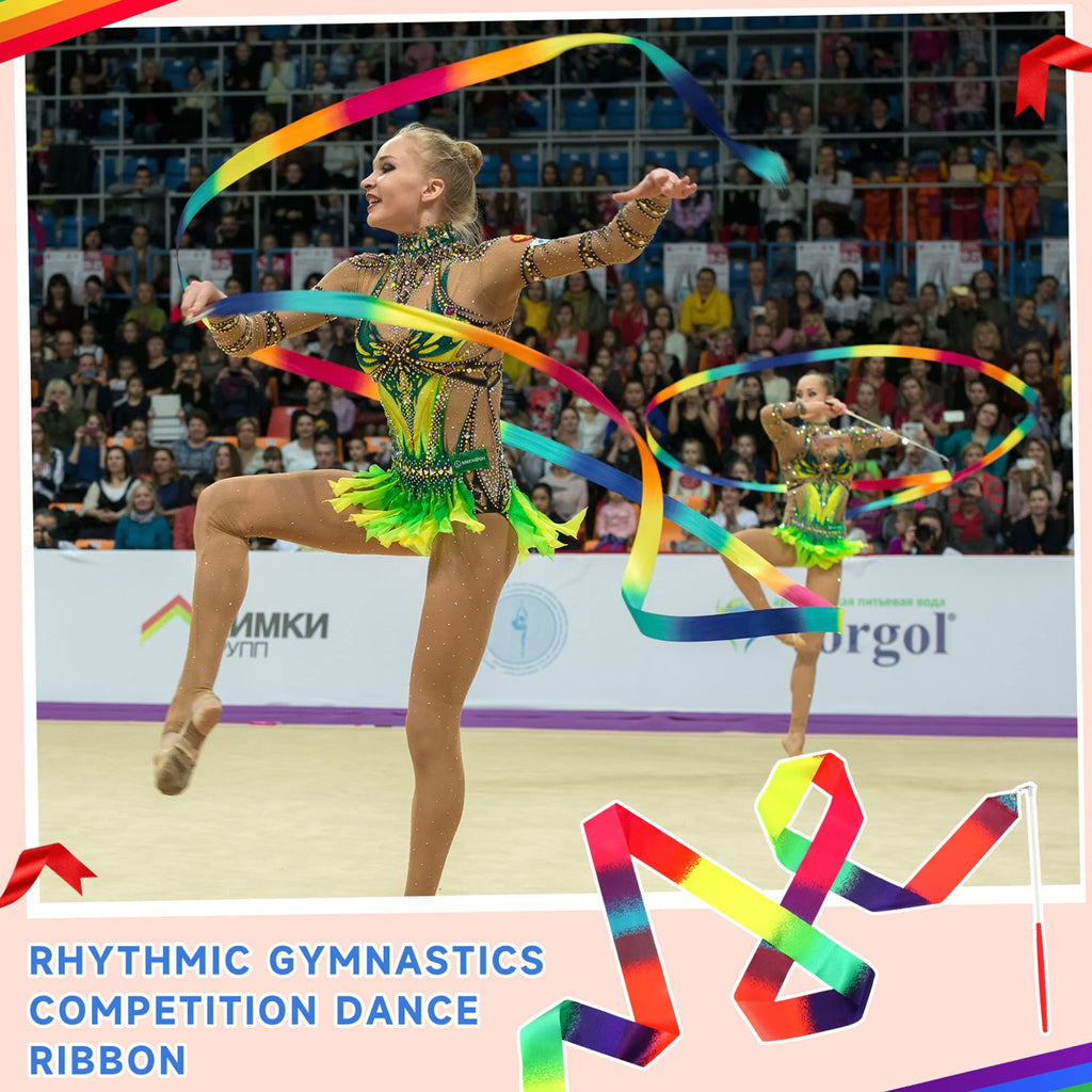 Yilloog Rainbow Dance Ribbon 78.7 Inch Gymnastics Ribbon Streamers Rainbow Artistic Ribbon Dancer Twirling Wands Rhythmic Gymnas