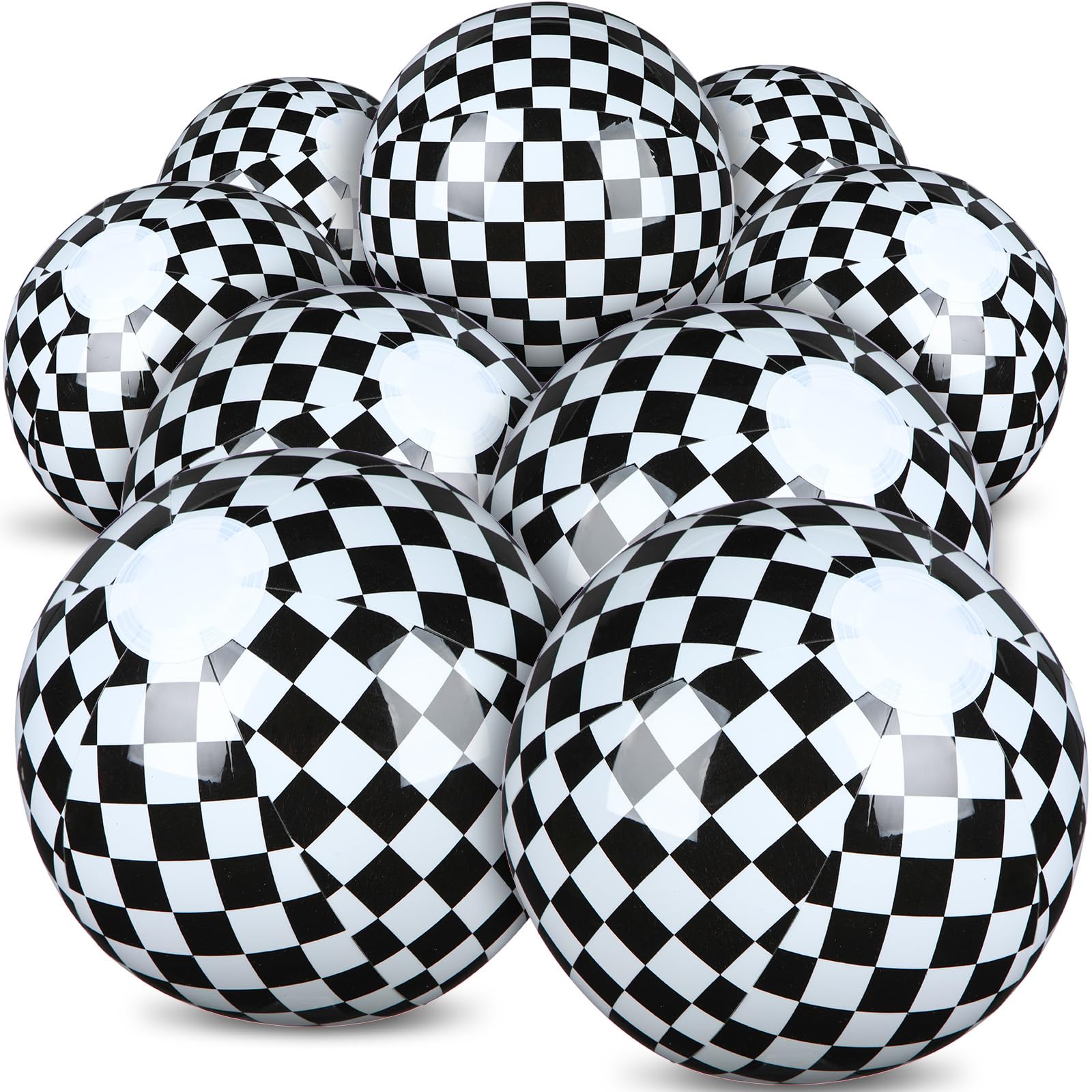 Hollowfly 12 Pack Black and White Checkered Flag Themed Beach Ball for Kids 7.87 Bulk for Summer Pool and Beach Game Gifts Race 