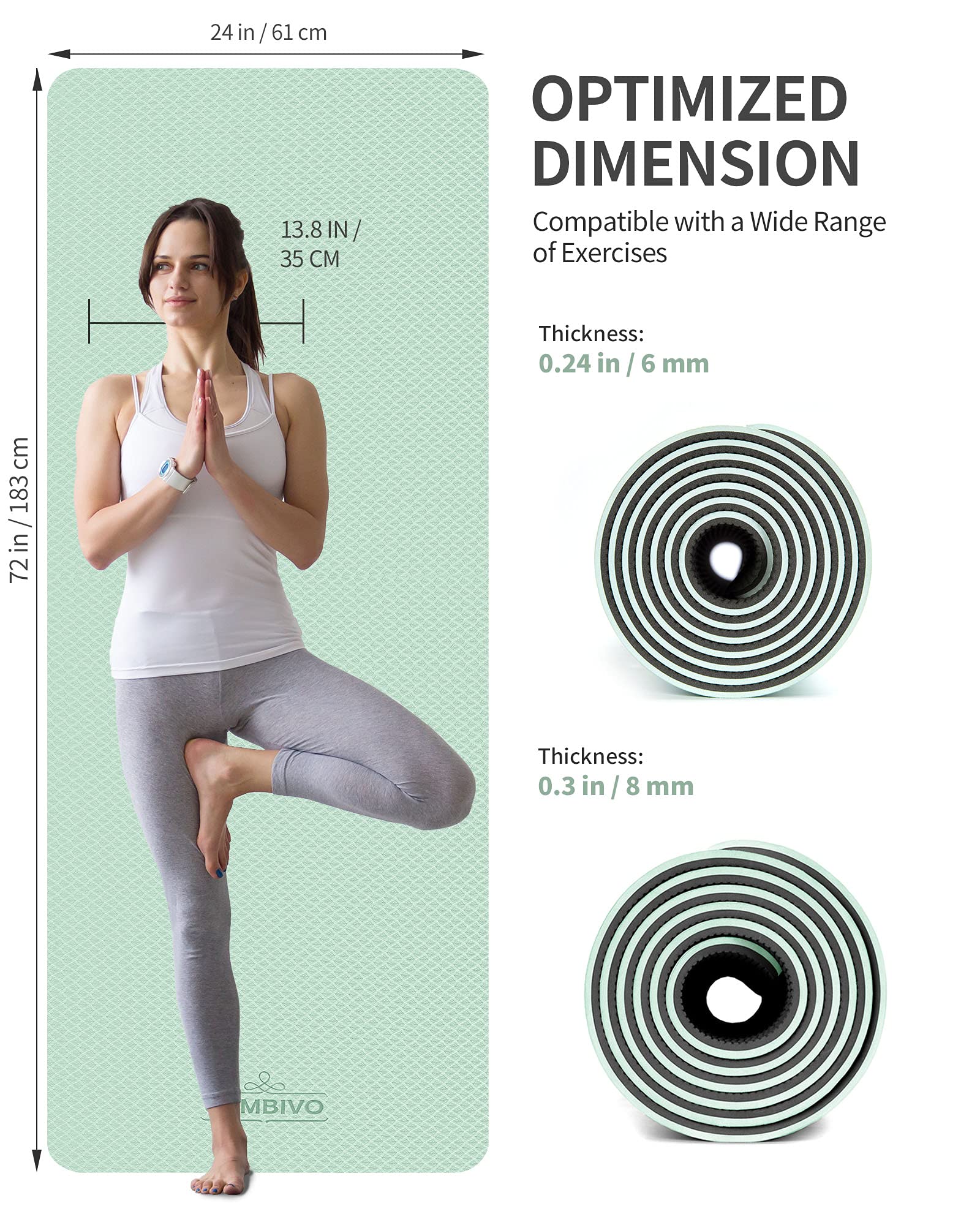 Cambivo Yoga Mat For Women Men Kids, Extra Thick Yoga Mat Double-Sided Non Slip, Professional Tpe Yoga Mats, Workout Mat With Ca