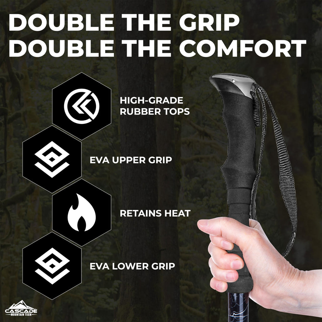 Cascade Mountain Tech Trekking Poles - Carbon Fiber Walking Or Hiking Sticks With Quick Adjustable Locks (Set Of 2), Blue
