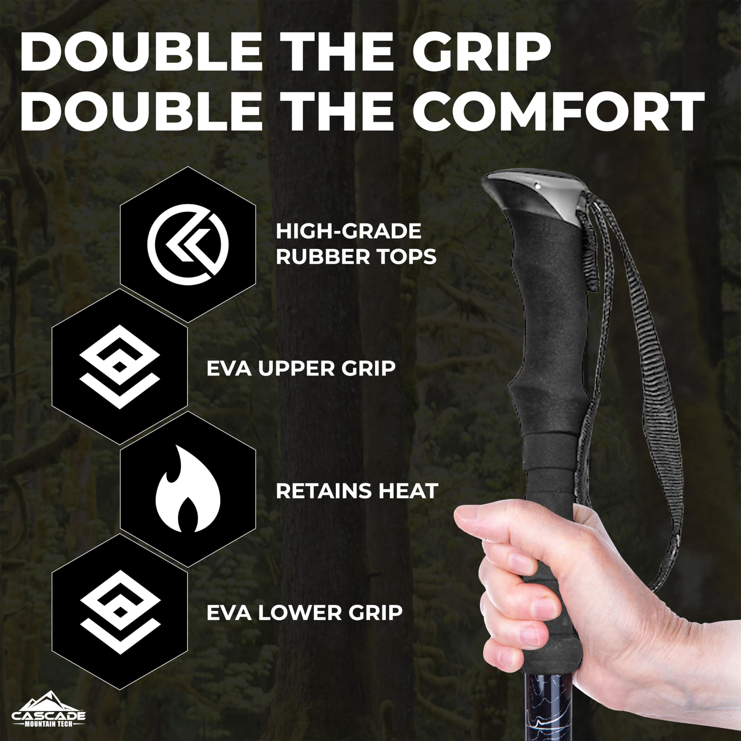 Cascade Mountain Tech Trekking Poles - Carbon Fiber Walking Or Hiking Sticks With Quick Adjustable Locks (Set Of 2), Blue