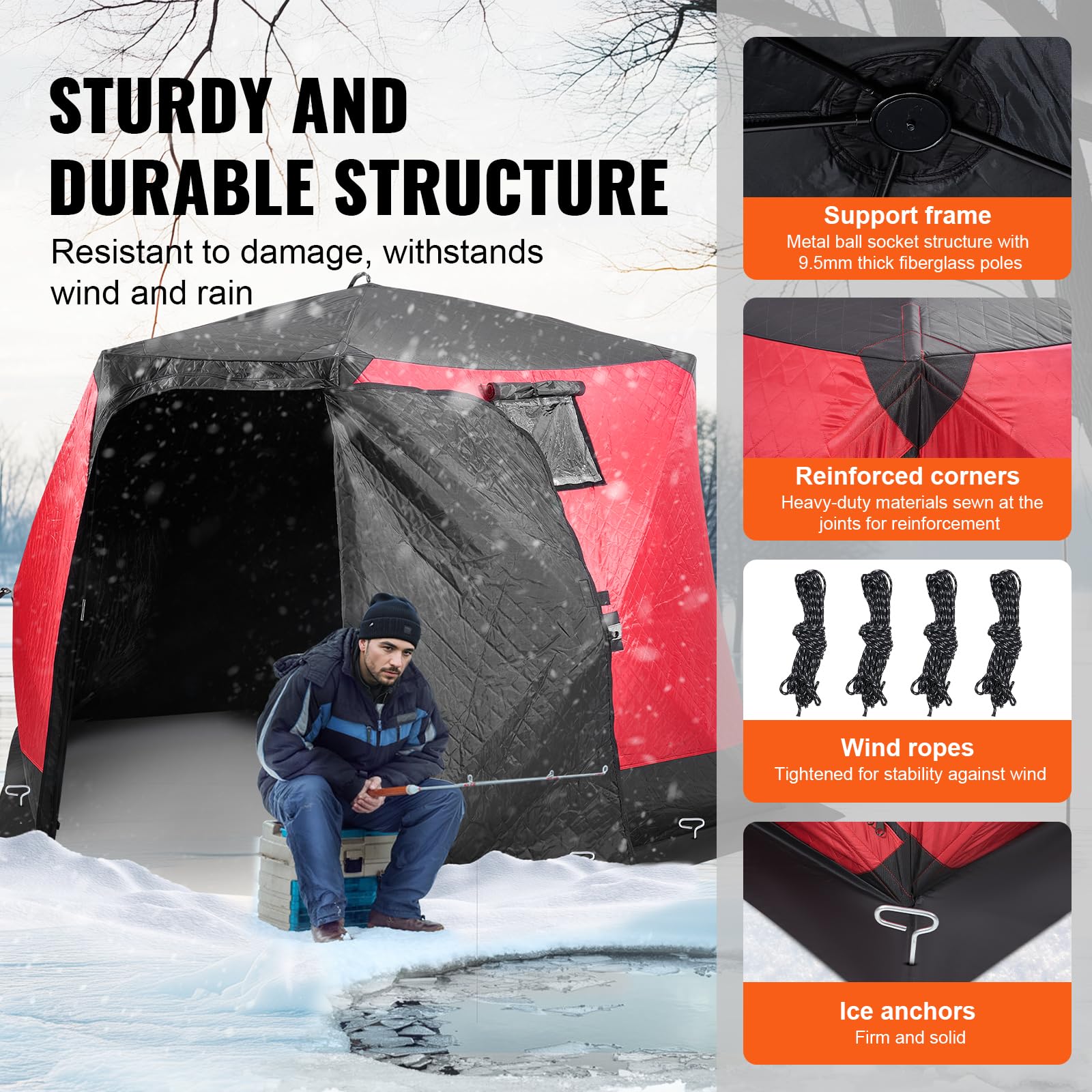 Vevor Pop Up Ice Fishing Tent, 4-6 Person Large Insulated Shelter, 87X79X78 50Sq Ft Fishing Area, Portable Hub-Style Shanty For