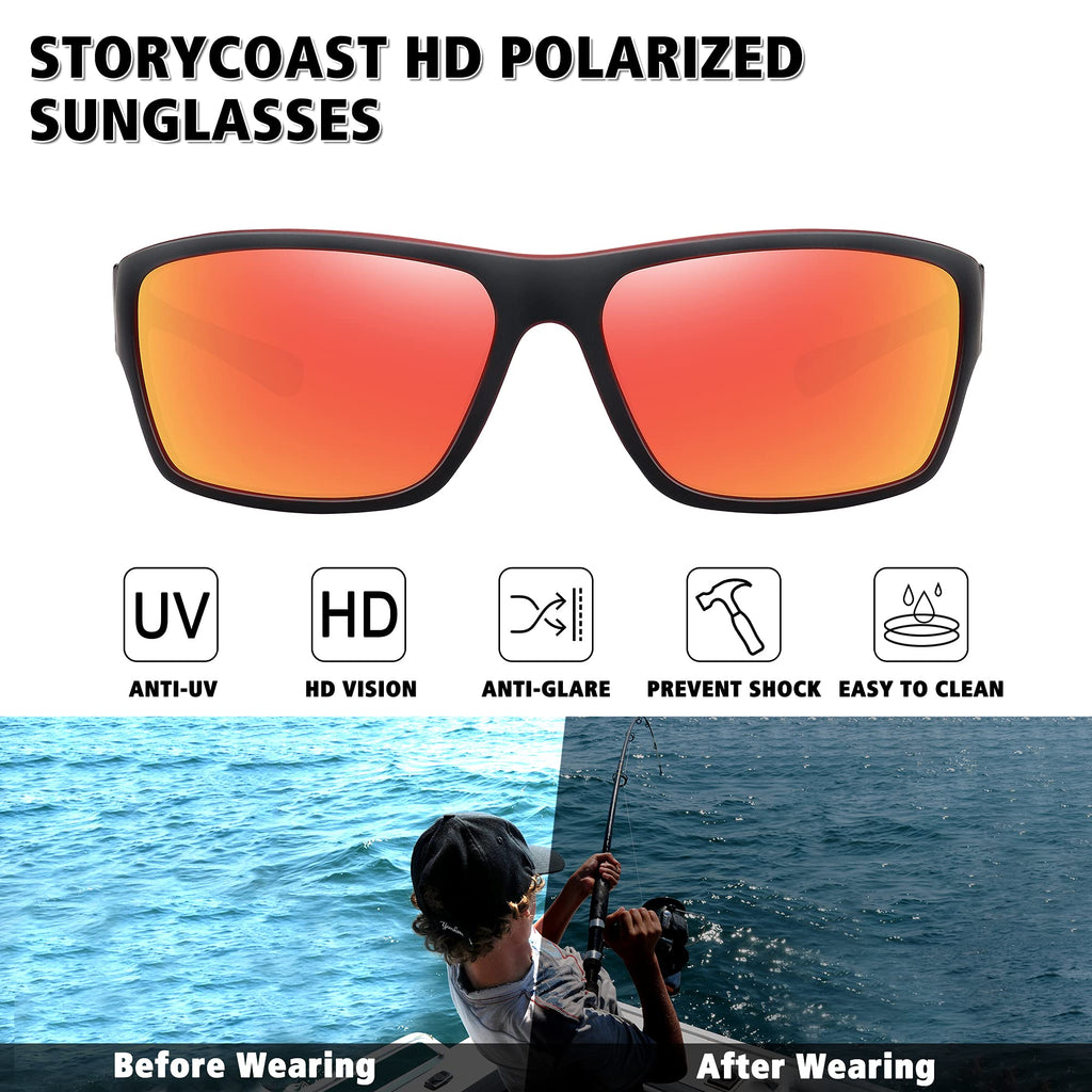 Storycoast Polarized Sports Sunglasses For Men Women Unbreakable Frame Cycling Fishing Driving 3Pack-Red+Blue+Green