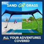Sun Ninja Beach Tent Shelter With Upf50+ Protection, Includes Sand Shovel, Ground Pegs, Stability Poles, Outdoor Pop Up Shade Ca