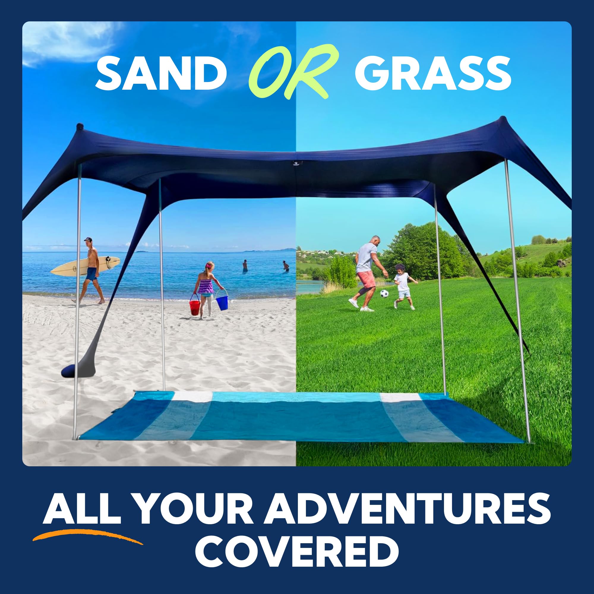 Sun Ninja Beach Tent Shelter With Upf50+ Protection, Includes Sand Shovel, Ground Pegs, Stability Poles, Outdoor Pop Up Shade Ca