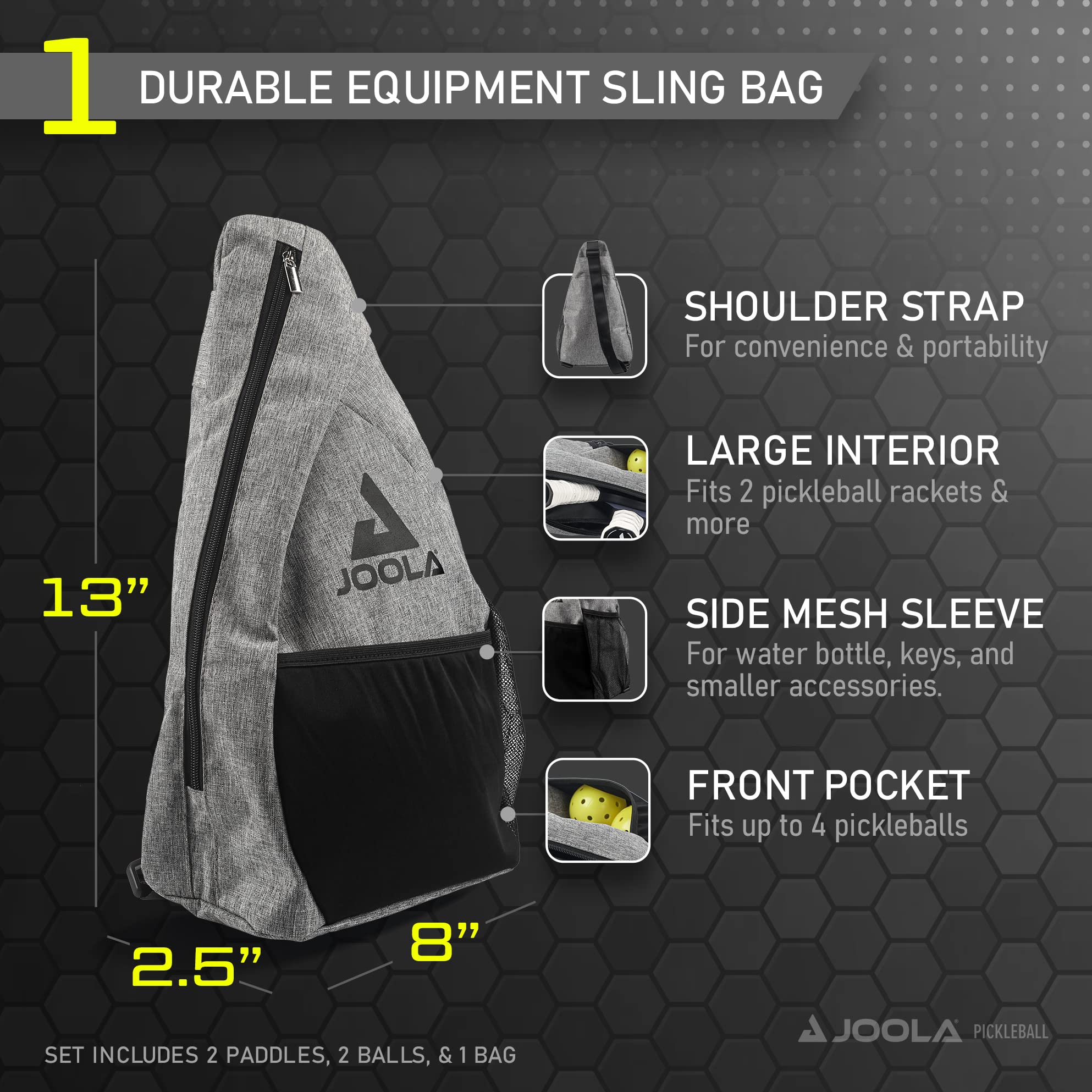 Joola Essentials Pickleball Paddles Set With Reinforced Fiberglass Surface And Honeycomb Polypropylene Core - Pickleball Set Inc