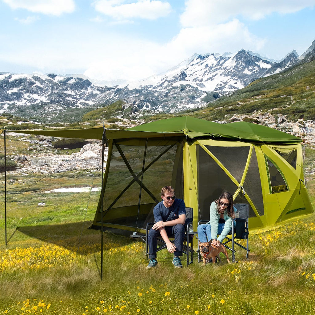Timber Ridge 8 Person Instant Pop Up Cabin Tent, Easy 90 Second Setup, Weather Resistant Camping Family Hub Tent With Rain Fly A