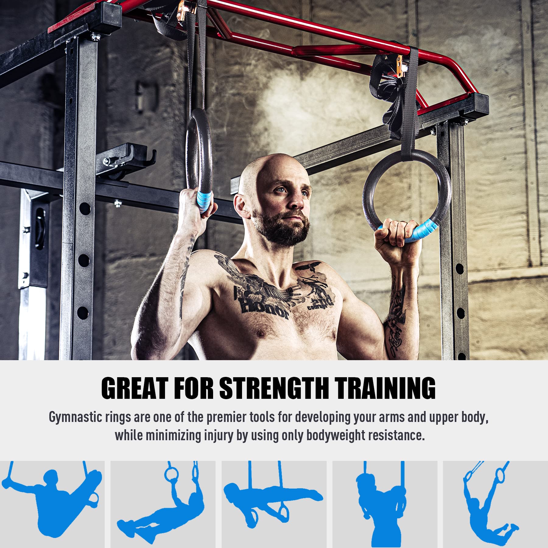 Zelus Gymnastic Rings, Exercise Olympic Rings With Adjustable Straps, Steel Buckles, Perfect For Workout, Strength Training, Pul